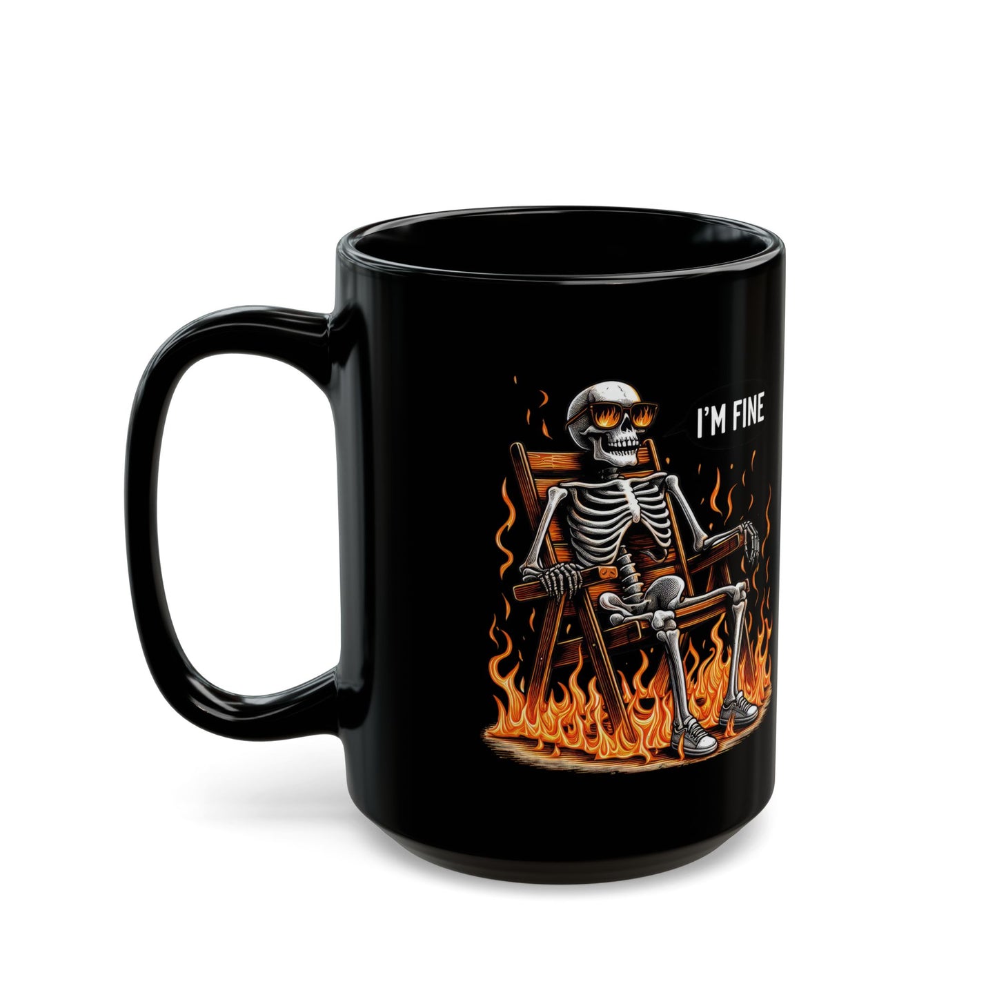 I'm Fine Skeleton Mug | Dark Humor Coffee Cup | Sarcastic "Everything's Burning" Gift