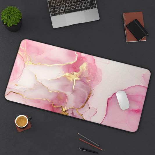 Marble Elegance Computer Desk Mat | Pink Marble Mouse Pad | Anti-Slip Neoprene Desk Mat for Home Office | 3 Sizes Available