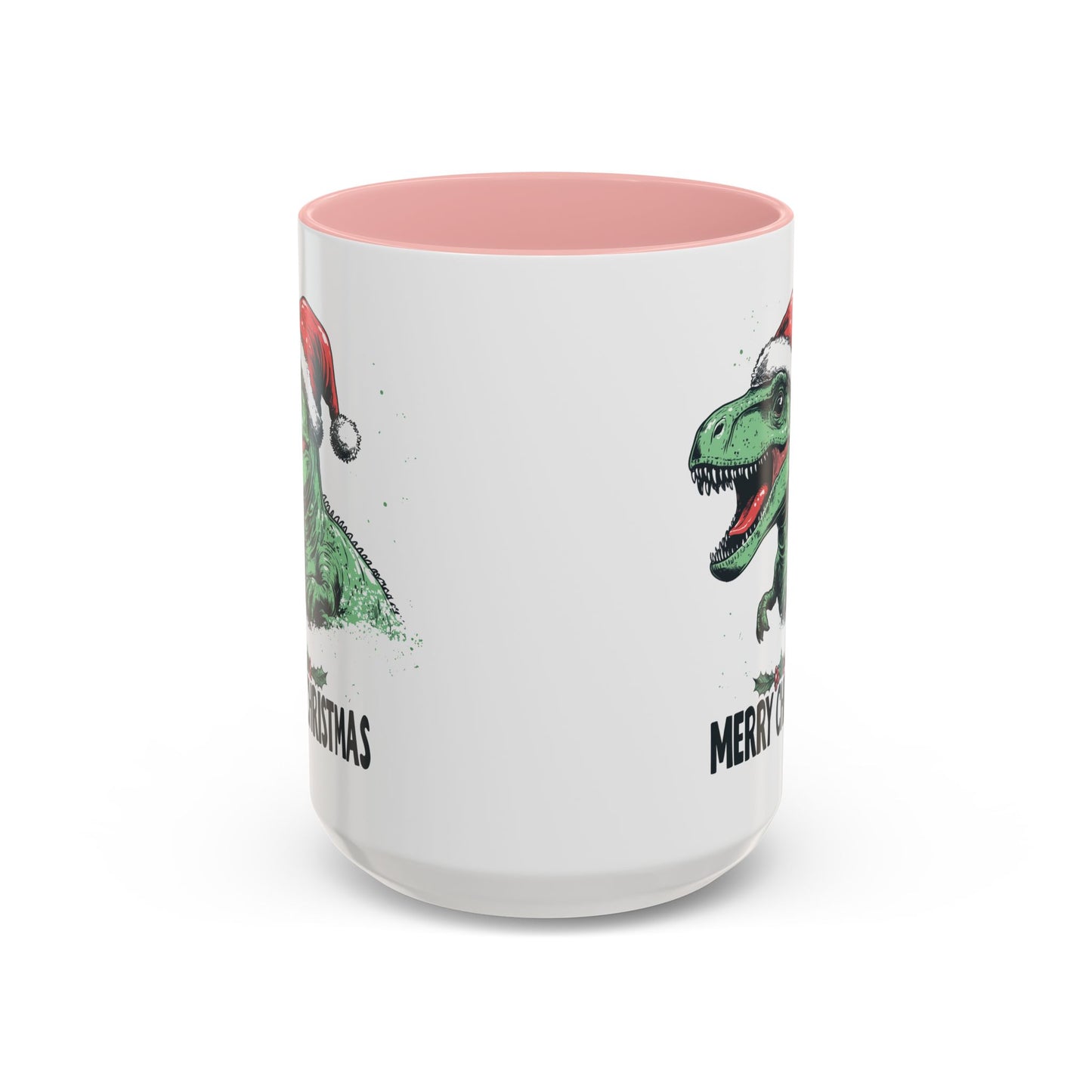 Merry Christmas Dinosaur Ceramic Mug - Festive T-Rex in Santa Hat Design - Perfect for Dinosaur and Christmas Lovers