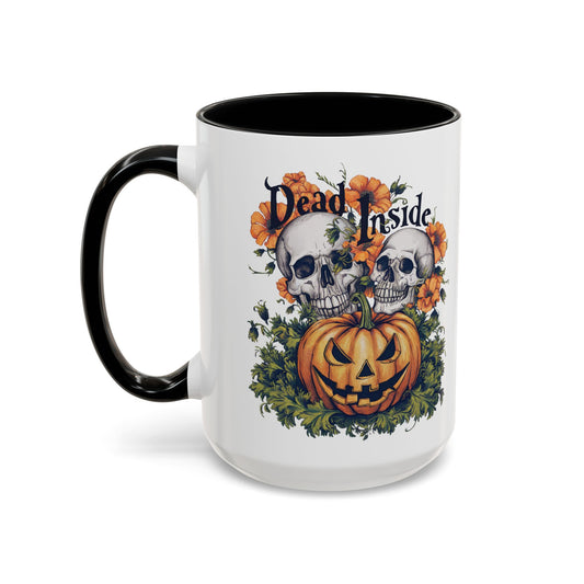 Dead Inside Halloween Mug | Skulls and Jack-O'-Lantern Design | Spooky Fall Coffee Mug | Perfect Gothic Gift