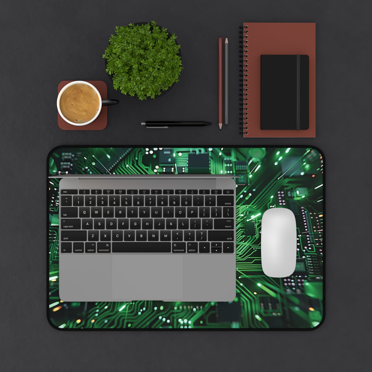 Green Circuit Board Desk Mat | Neoprene | Anti-Slip | 3 Sizes | Tech Office Decor