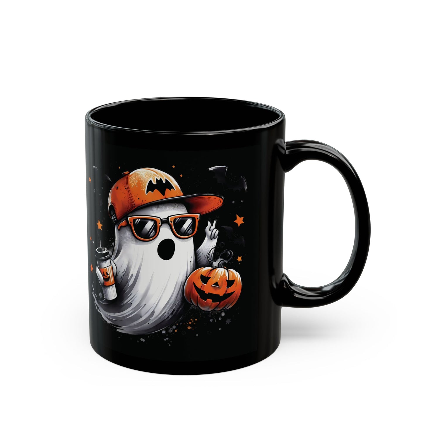 Halloween Ghost Mug - Cute Spooky Coffee Mug - Black Ceramic Cup with Ghost Design - Fun Halloween Gift