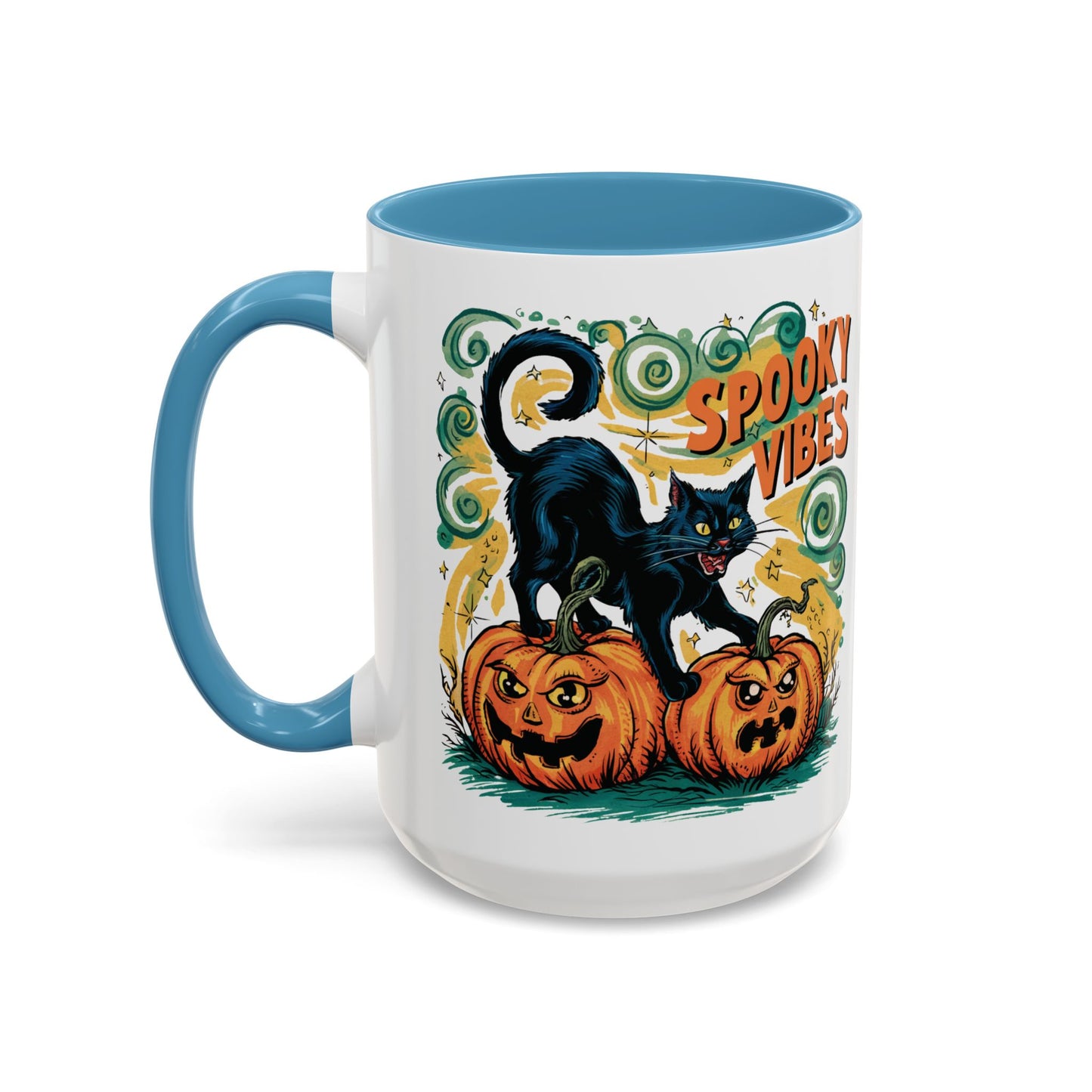 Spooky Vibes Halloween Mug | Black Cat and Pumpkin Design | Halloween Coffee Mug | Fall Drinkware