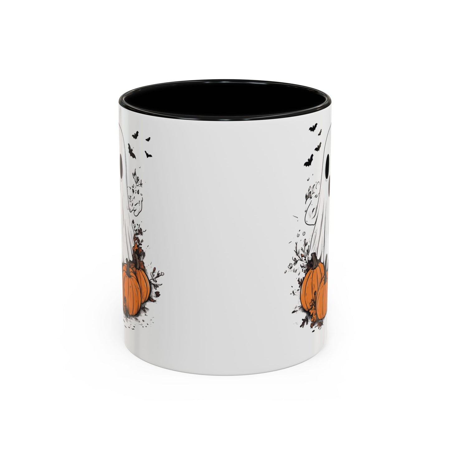 Halloween Ghost Mug - Cute Pumpkin Coffee Cup - White Ceramic Mug with Red Accent - Spooky Fall Gift - 11oz & 15oz - BPA Free