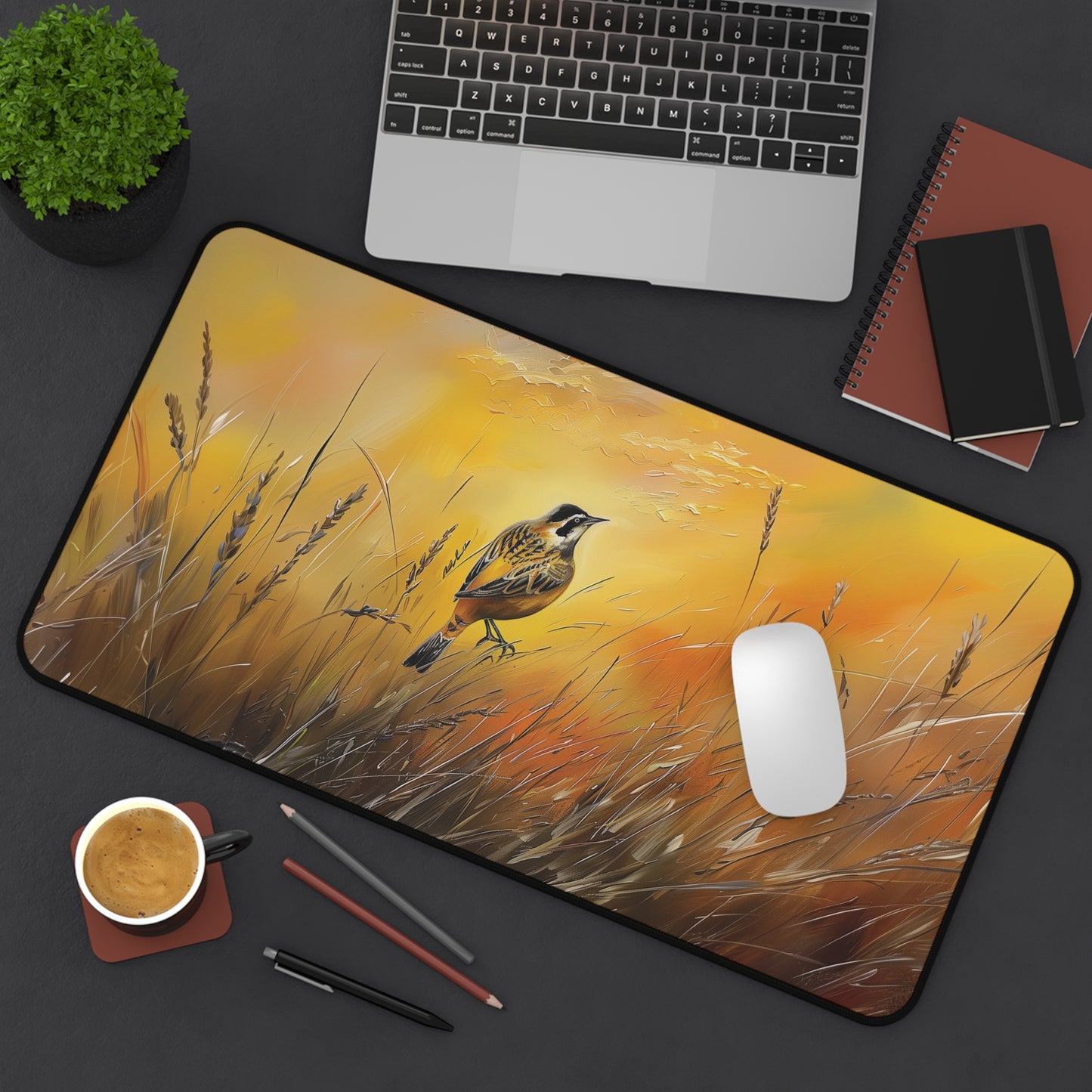 Bird in Meadow Desk Mat | Nature-Inspired Anti-Slip | 3 Sizes | Office Decor