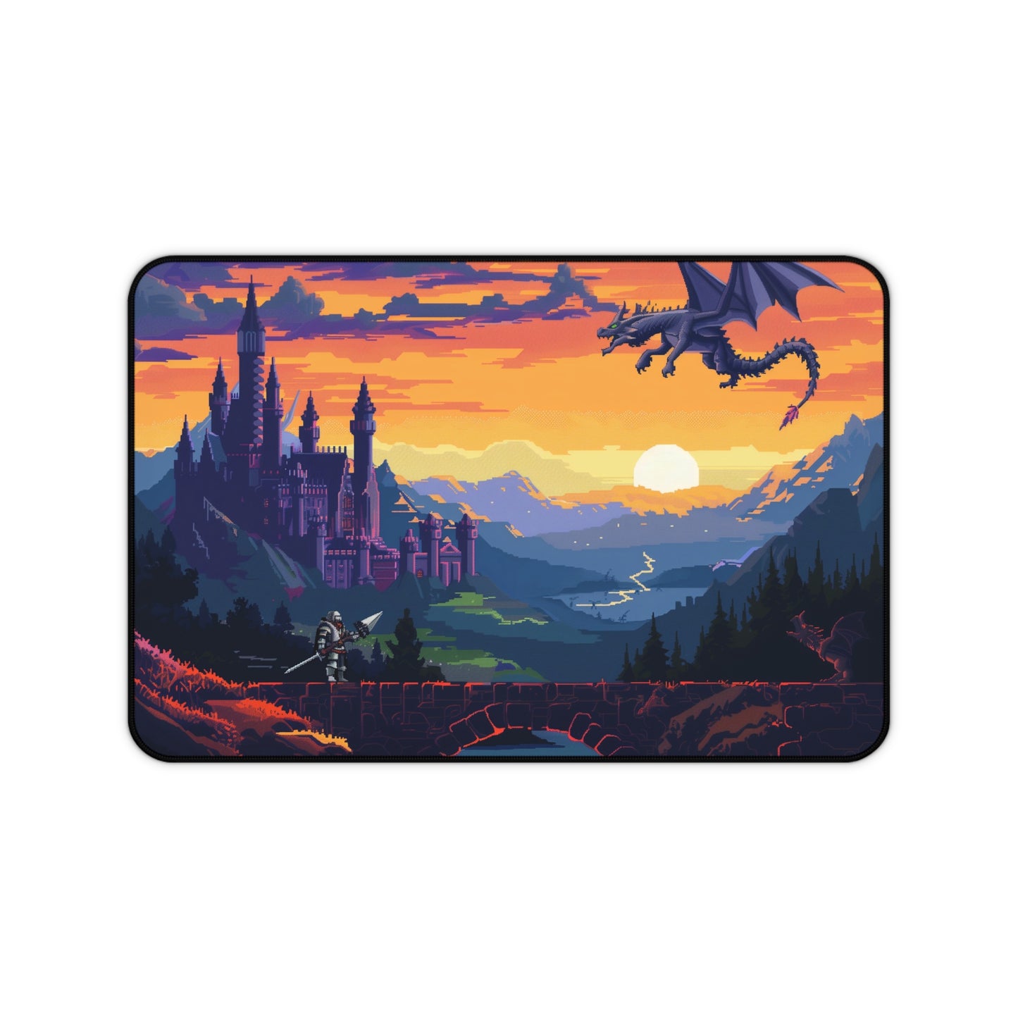 Epic Fantasy Realm Computer Desk Mat | Dragon and Castle Mouse Pad | Anti-Slip Neoprene Desk Mat for Home Office | 3 Sizes Available