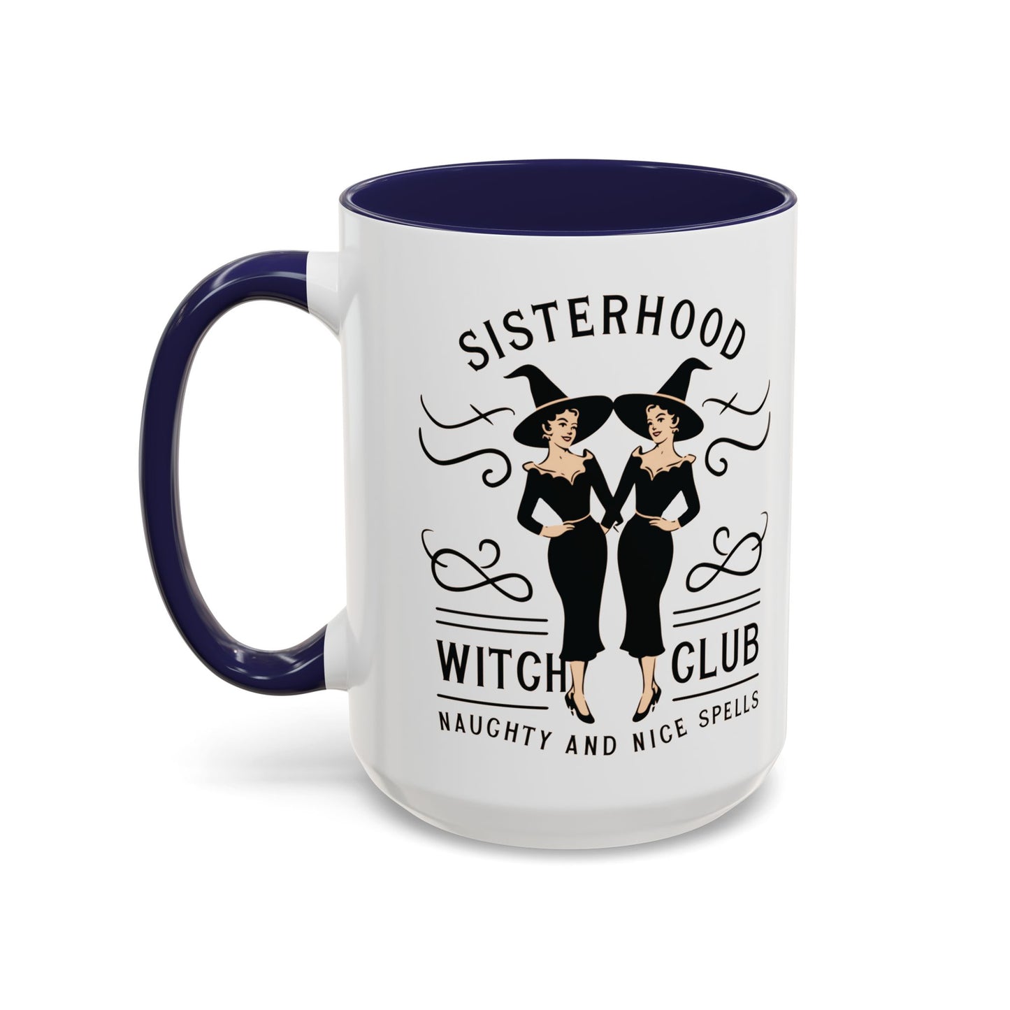 Sisterhood Witch Club Mug | Vintage Witch Design | Halloween Coffee Mug | Naughty and Nice Spells | Witchy Drinkware