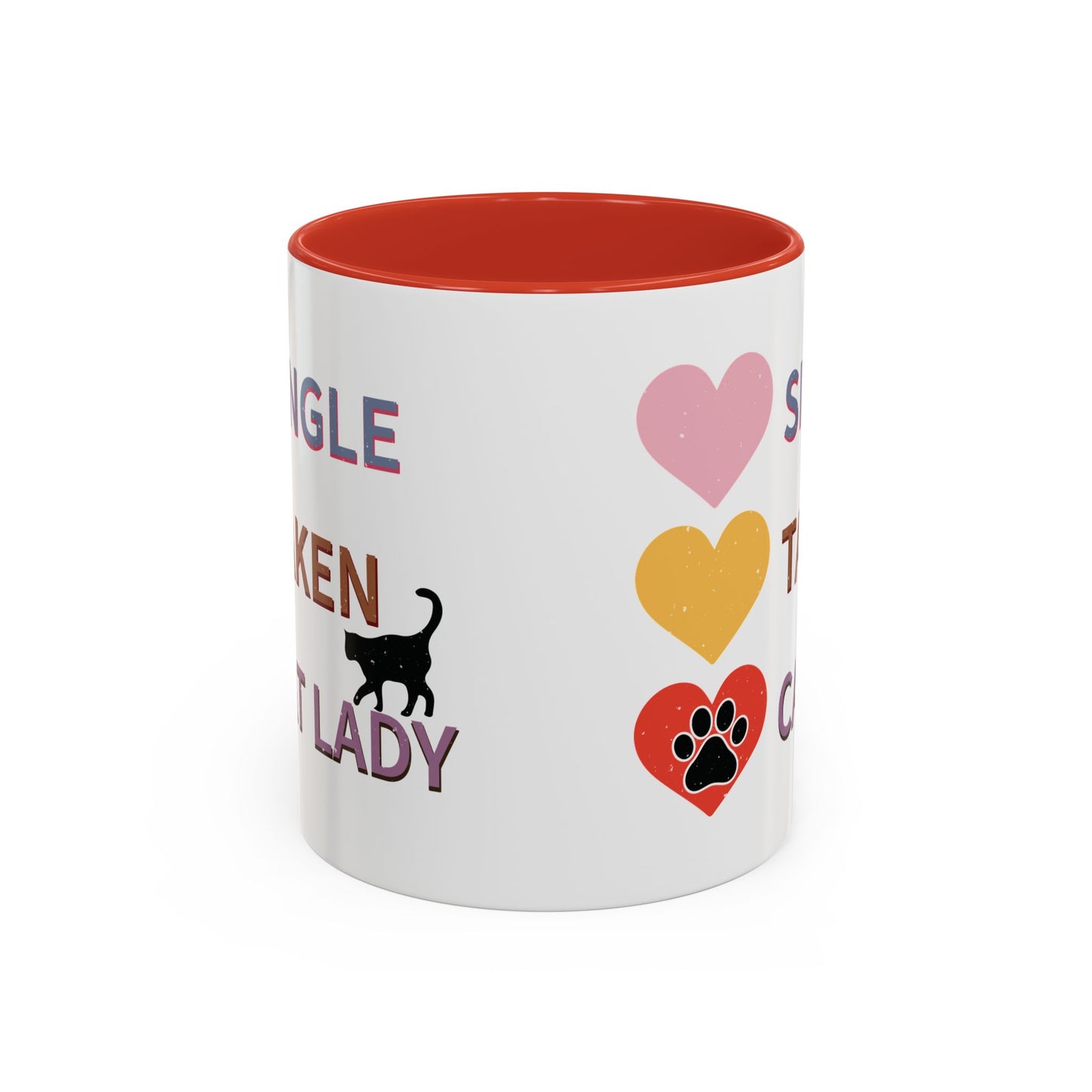 Single, Taken, Cat Lady Mug - Fun and Quirky Design for Cat Lovers - Perfect for Proud Cat Moms