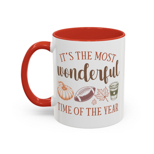 Most Wonderful Time of the Year Fall Mug | 11oz and 15oz Ceramic Coffee Cup | Autumn, Football & Pumpkin Design