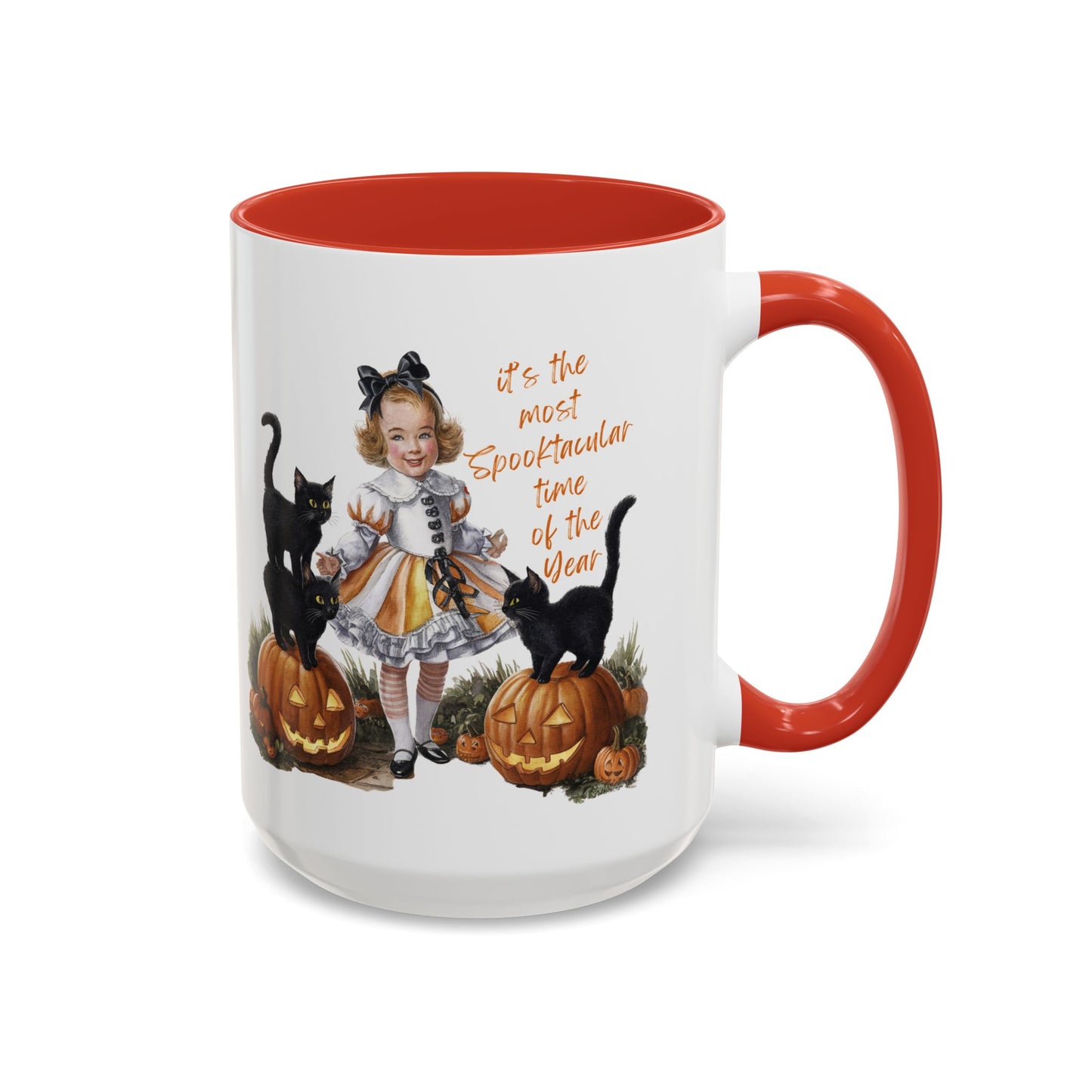 Most Spooktacular Time of the Year Mug | Vintage Halloween Girl with Black Cats and Pumpkins | Halloween Coffee Mug | Fall Drinkware