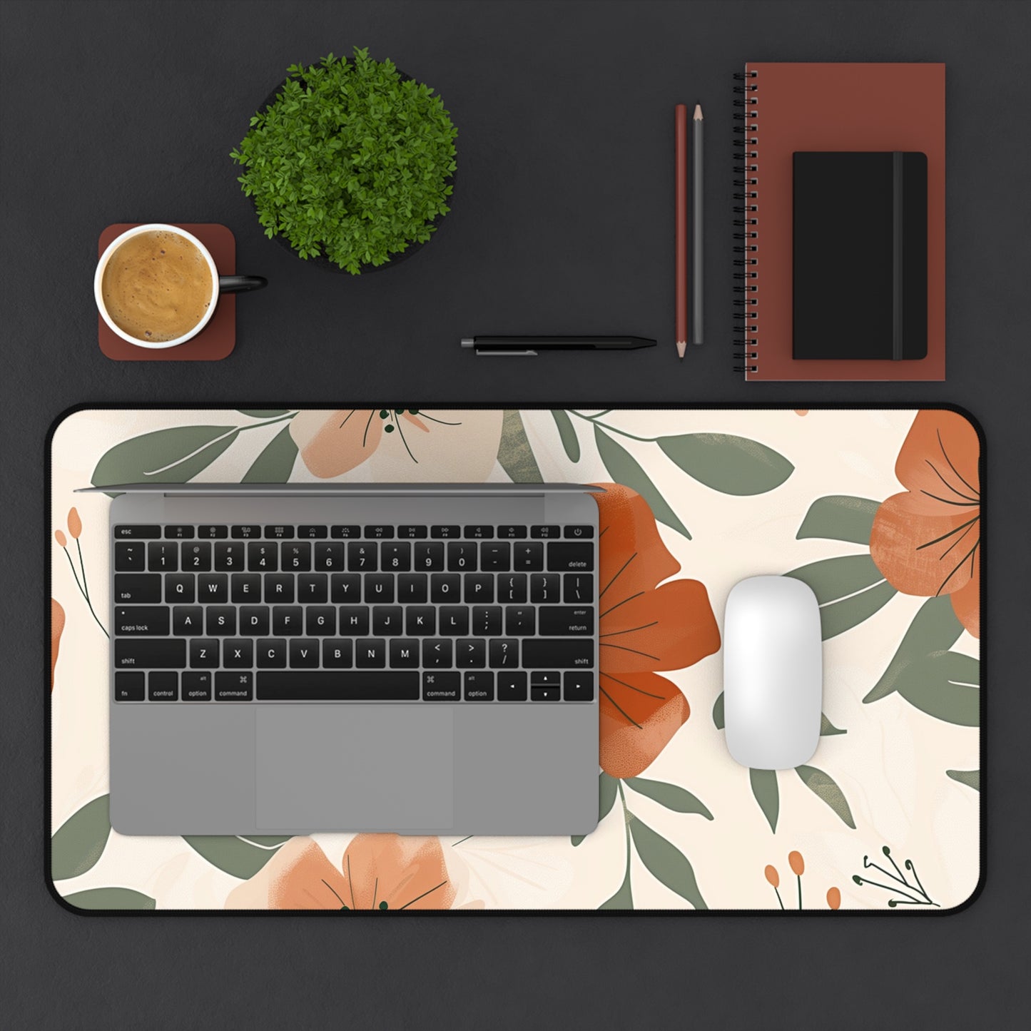 Rustic Floral Computer Desk Mat | Autumn Flowers Mouse Pad | Anti-Slip Neoprene Desk Mat for Home Office | 3 Sizes Available