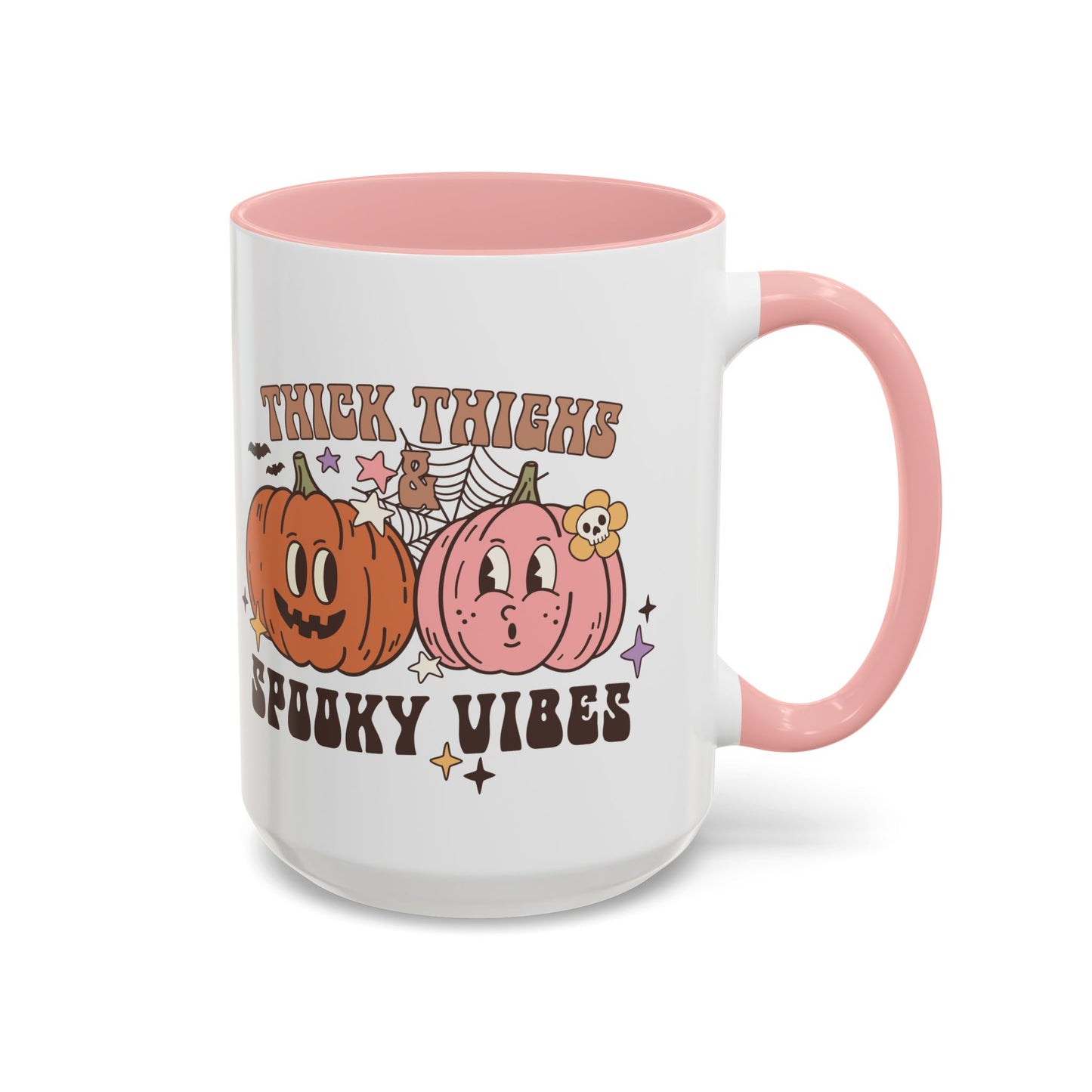 Thick Thighs and Spooky Vibes Halloween Mug | 11oz and 15oz Ceramic Coffee Cup | Cute Pumpkin Design