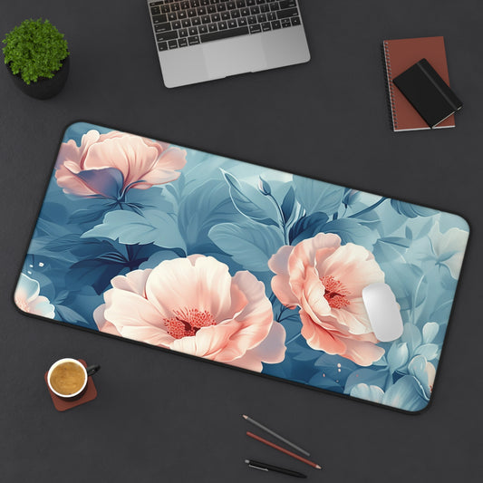 Pastel Blossom Computer Desk Mat | Light Floral Mouse Pad | Anti-Slip Neoprene Desk Mat for Home Office | 3 Sizes Available