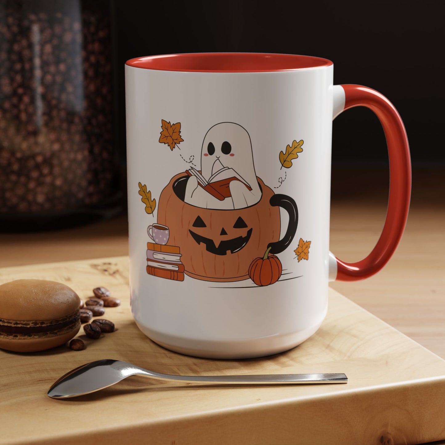 Cozy Ghost in Pumpkin Mug | 11oz and 15oz Ceramic Coffee Cup | Cute Autumn & Halloween Design