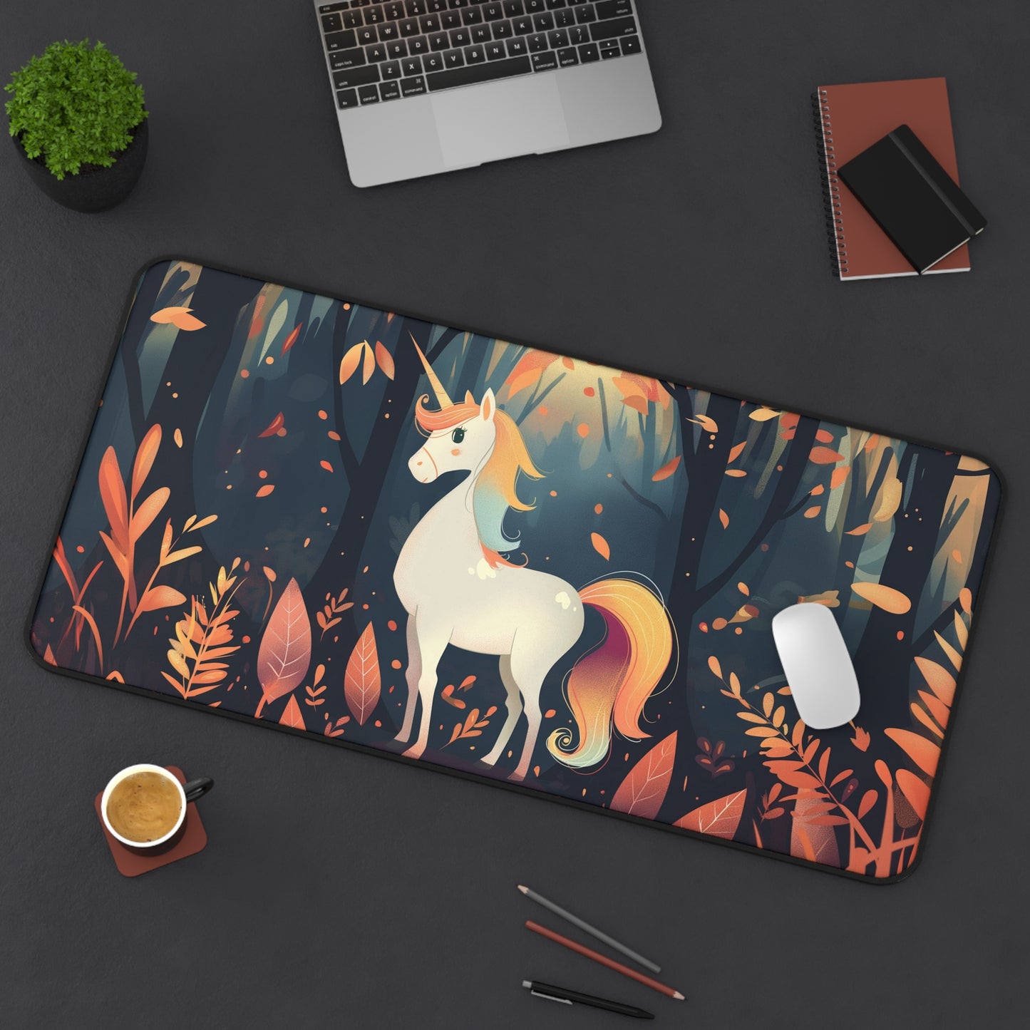 Cute Unicorn Forest Desk Mat | Enchanting Design | Neoprene | Anti-Slip | 3 Sizes