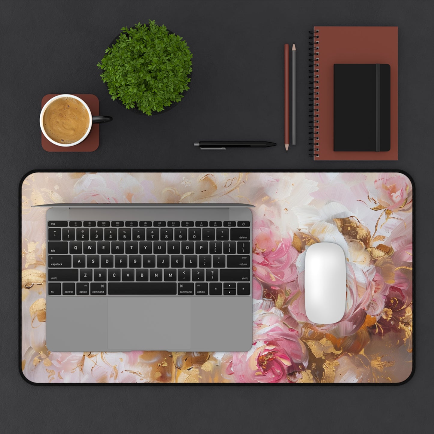 Elegant Floral Computer Desk Mat | Rose Garden Mouse Pad | Anti-Slip Neoprene Desk Mat for Home Office | 3 Sizes Available