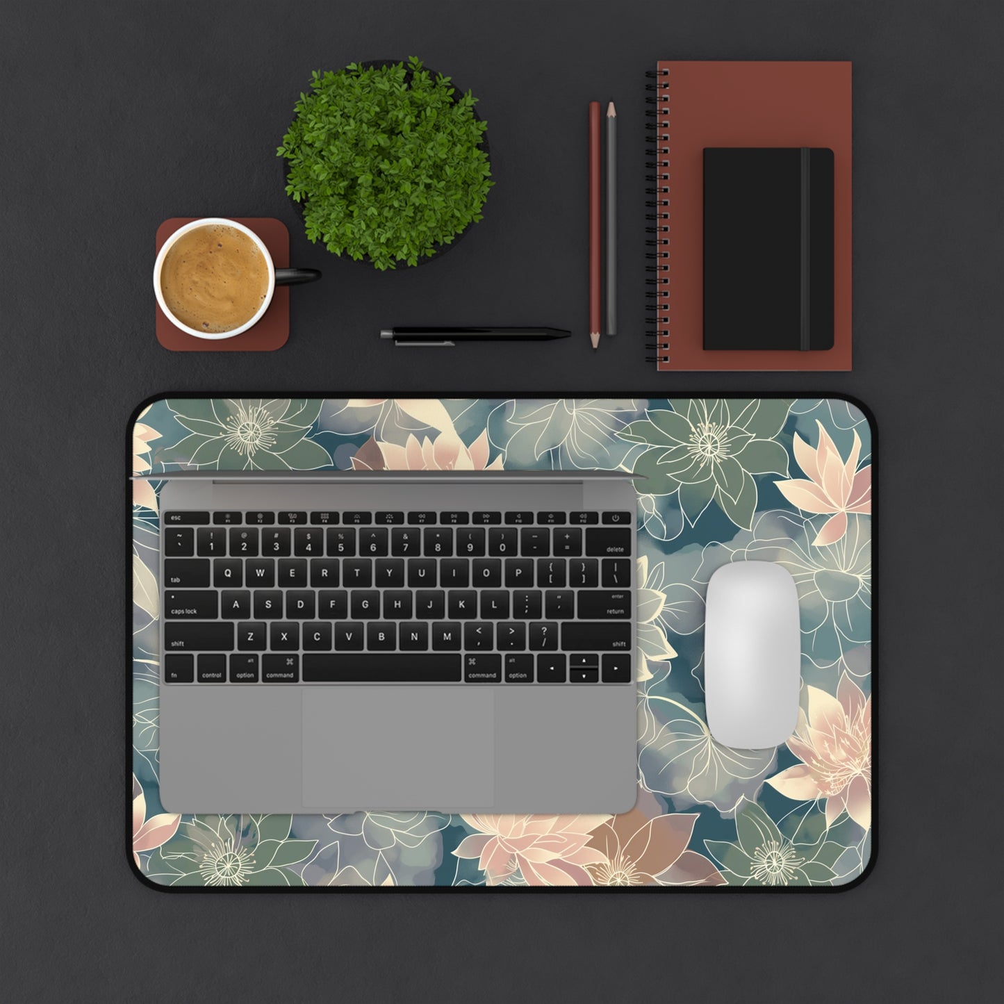 Pastel Lotus Computer Desk Mat | Elegant Floral Mouse Pad | Anti-Slip Neoprene Desk Mat for Home Office | 3 Sizes Available