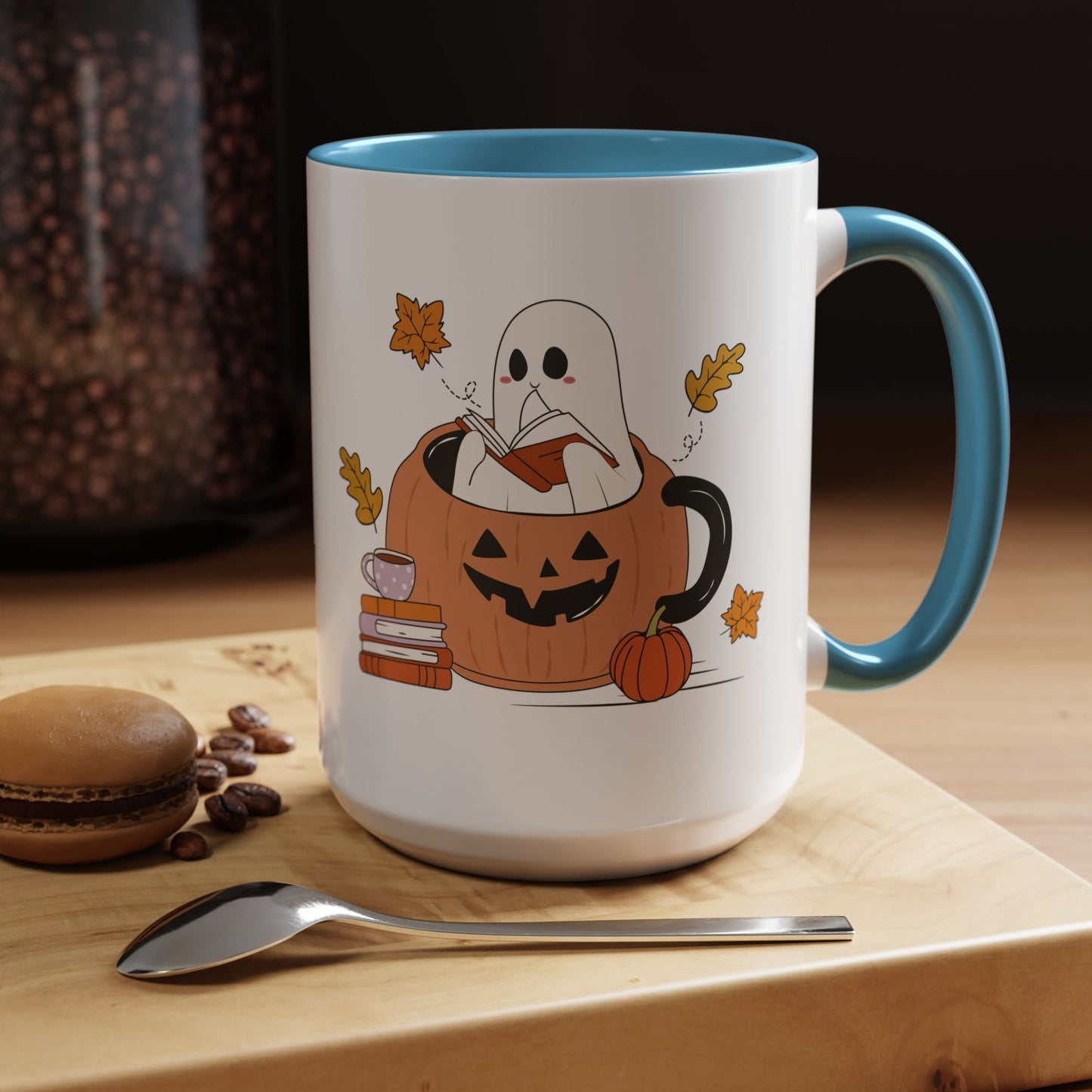 Cozy Ghost in Pumpkin Mug | 11oz and 15oz Ceramic Coffee Cup | Cute Autumn & Halloween Design