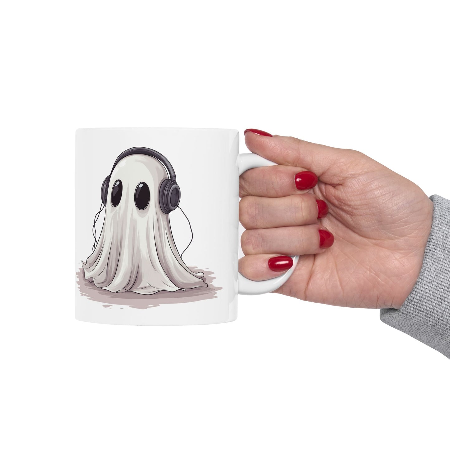 Ghostly Vibes Ceramic Mug - Cute Ghost with Headphones Design - Perfect for Music and Halloween Lovers