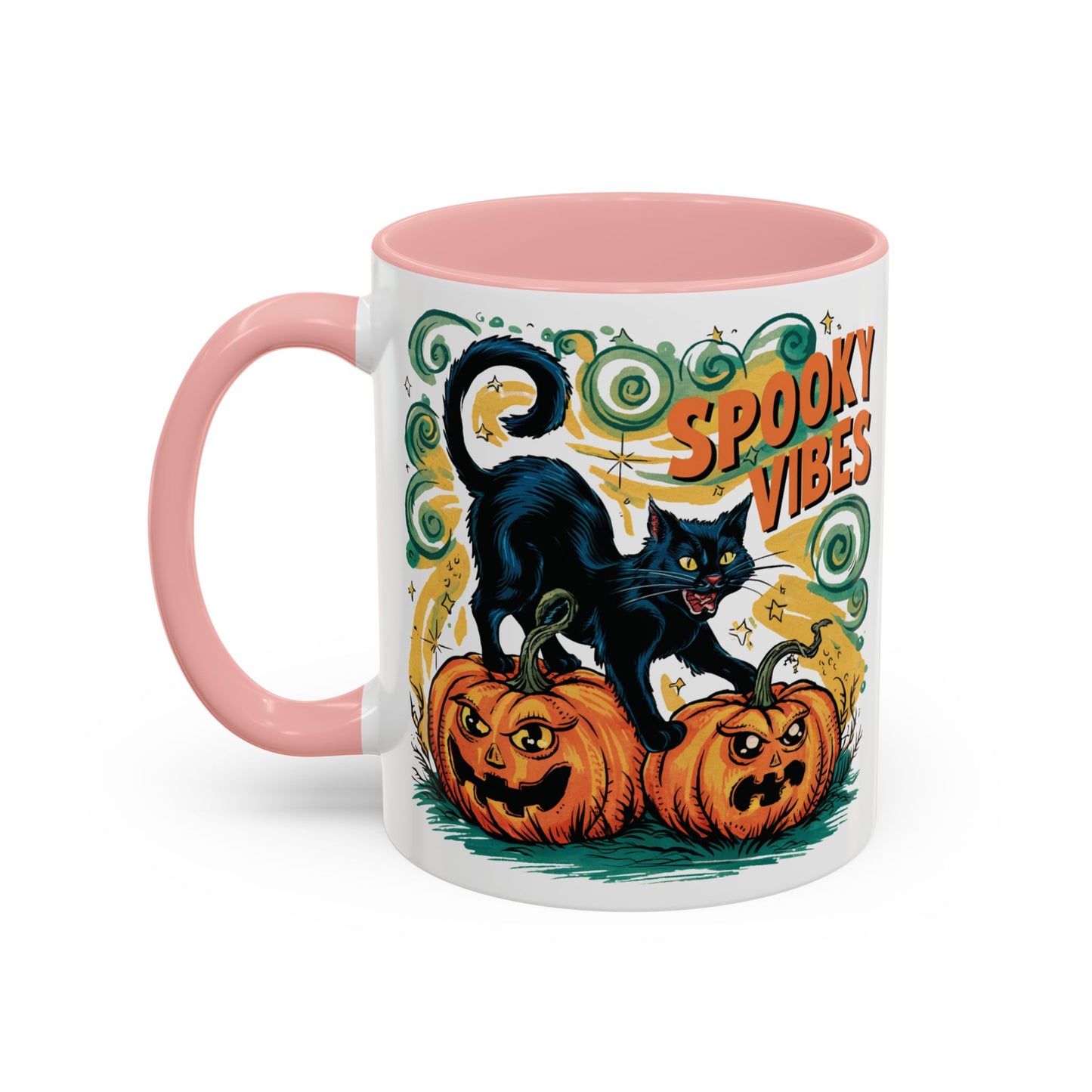 Spooky Vibes Halloween Mug | Black Cat and Pumpkin Design | Halloween Coffee Mug | Fall Drinkware