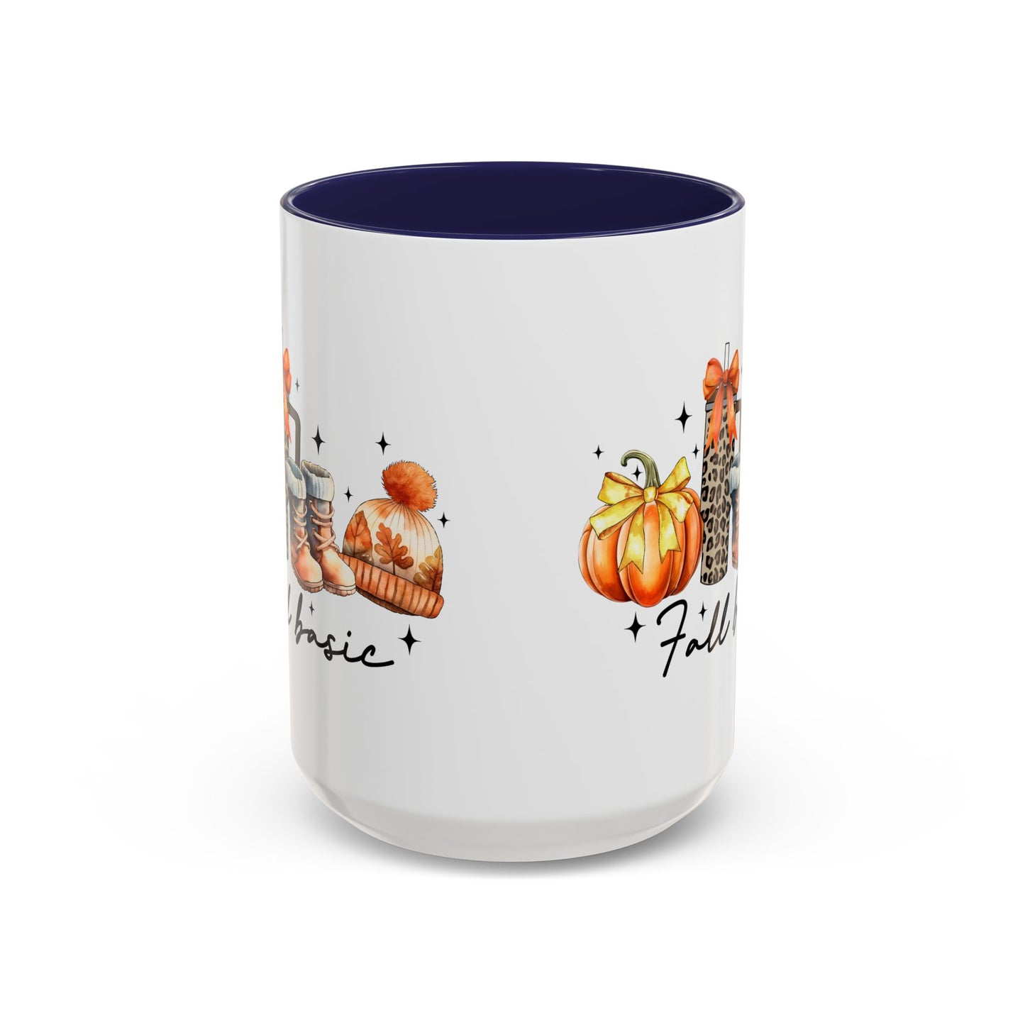 Fall Basic Autumn Mug | 11oz/15oz Ceramic Coffee Cup | Cozy Fall Essentials Design | Pink, Red, Black, Light Blue, or Navy Handle & Interior