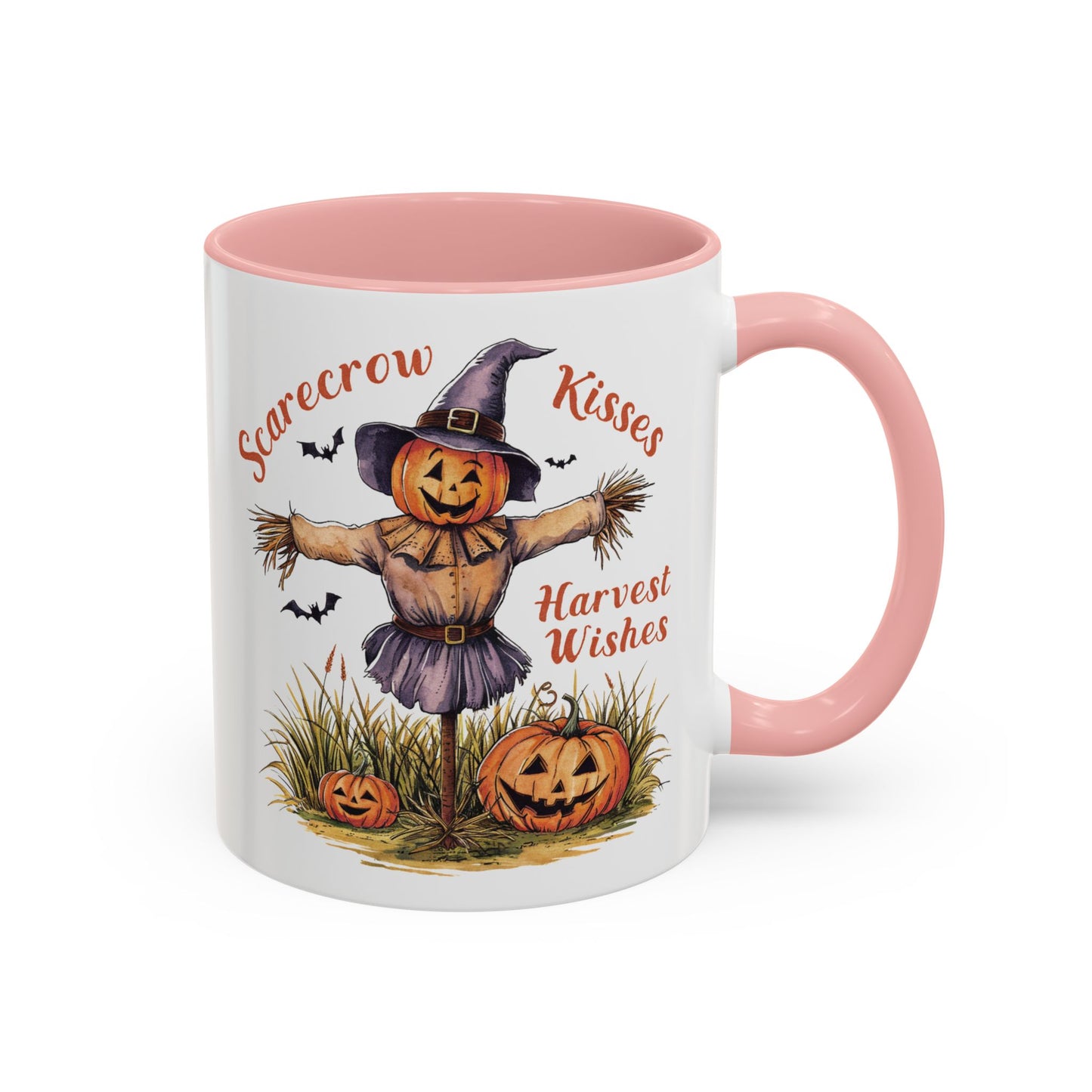 Scarecrow Kisses and Harvest Wishes Mug | Fall Scarecrow and Pumpkin Design | Perfect Autumn Coffee Mug for Cozy Mornings