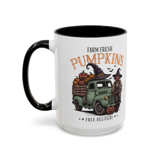 Farm Fresh Pumpkins Mug | Vintage Truck Fall Mug | Halloween Pumpkin Patch Coffee Cup | 11oz and 15oz Ceramic Mug