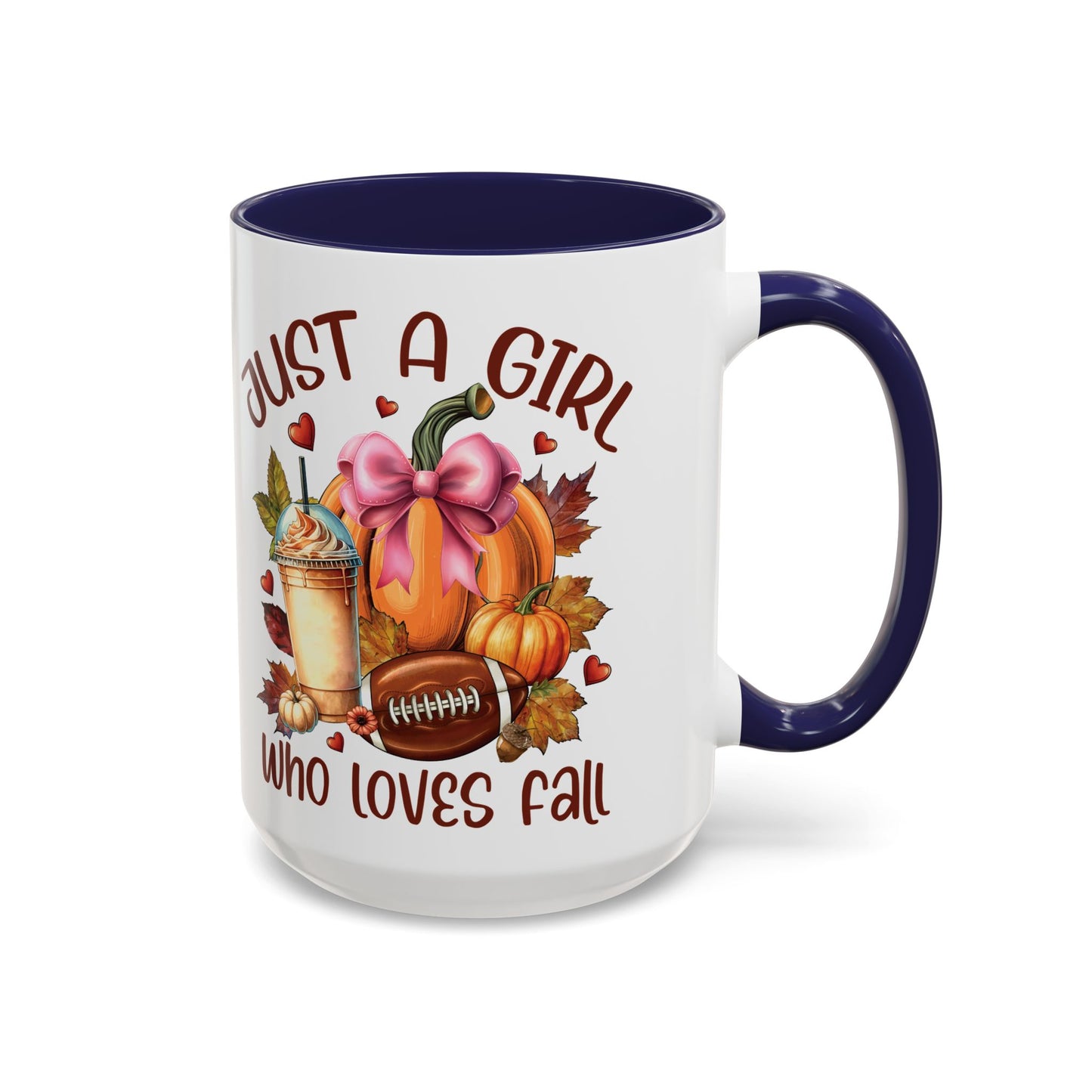 Just a Girl Who Loves Fall Mug | 11oz and 15oz Ceramic Coffee Cup | Autumn, Pumpkin, and Football Design