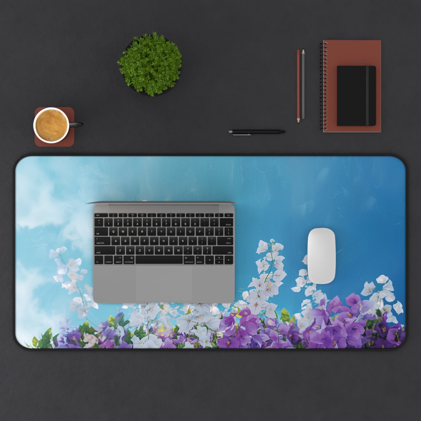 Floral Bliss Desk Mat | Wisteria & Blue Sky Design | Neoprene | Anti-Slip | 3 Sizes | Office Decor