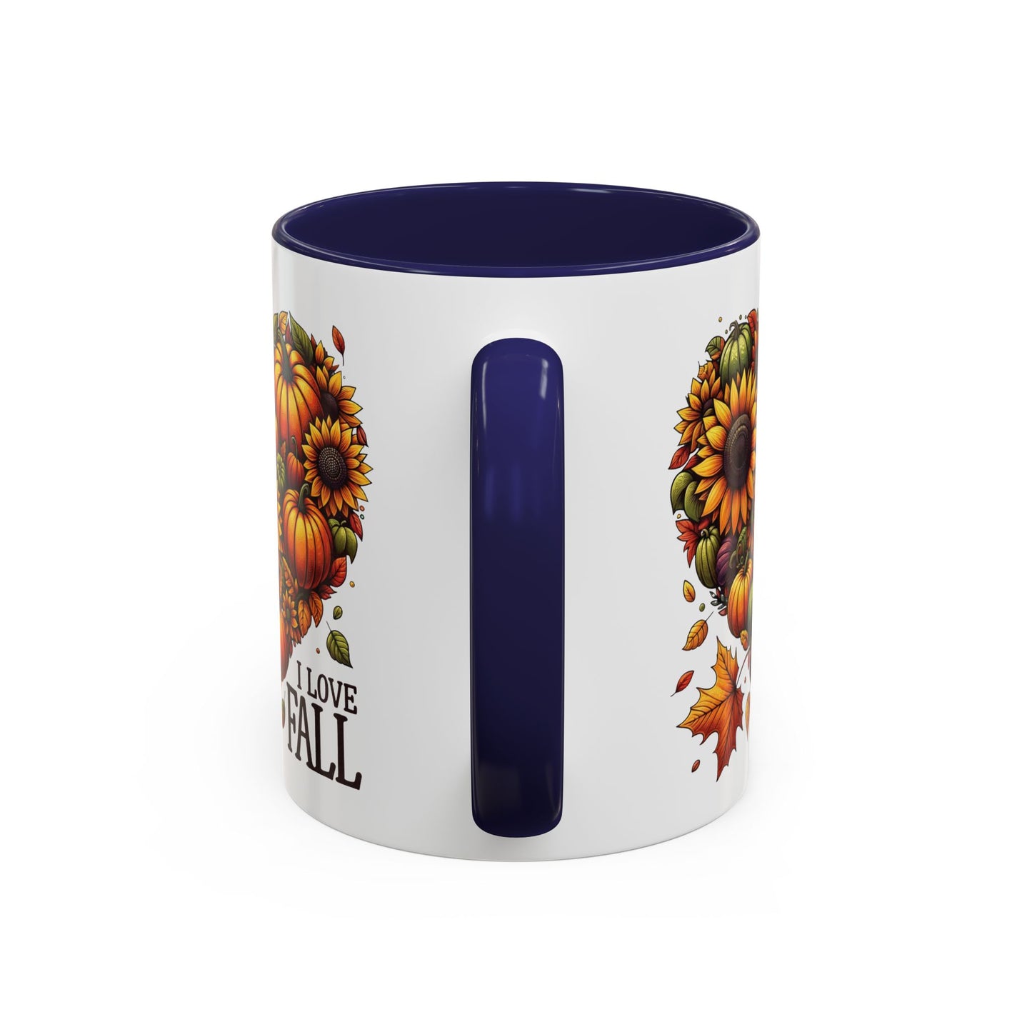 I Love Fall Autumn Mug | 11oz and 15oz Ceramic Coffee Cup | Sunflower and Pumpkin Heart Design