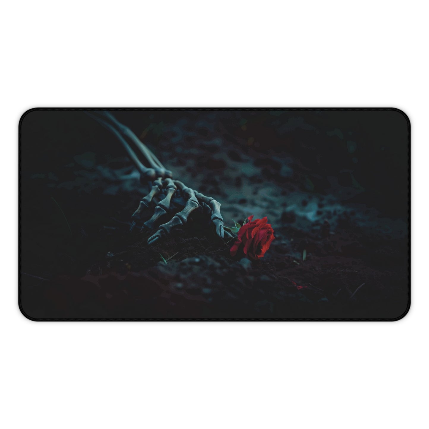 Gothic Skeleton Hand with Red Rose Desk Mat - Neoprene Anti-Slip Mouse Pad Game Table - Dark Aesthetic Office Decor - Available in 3 Sizes