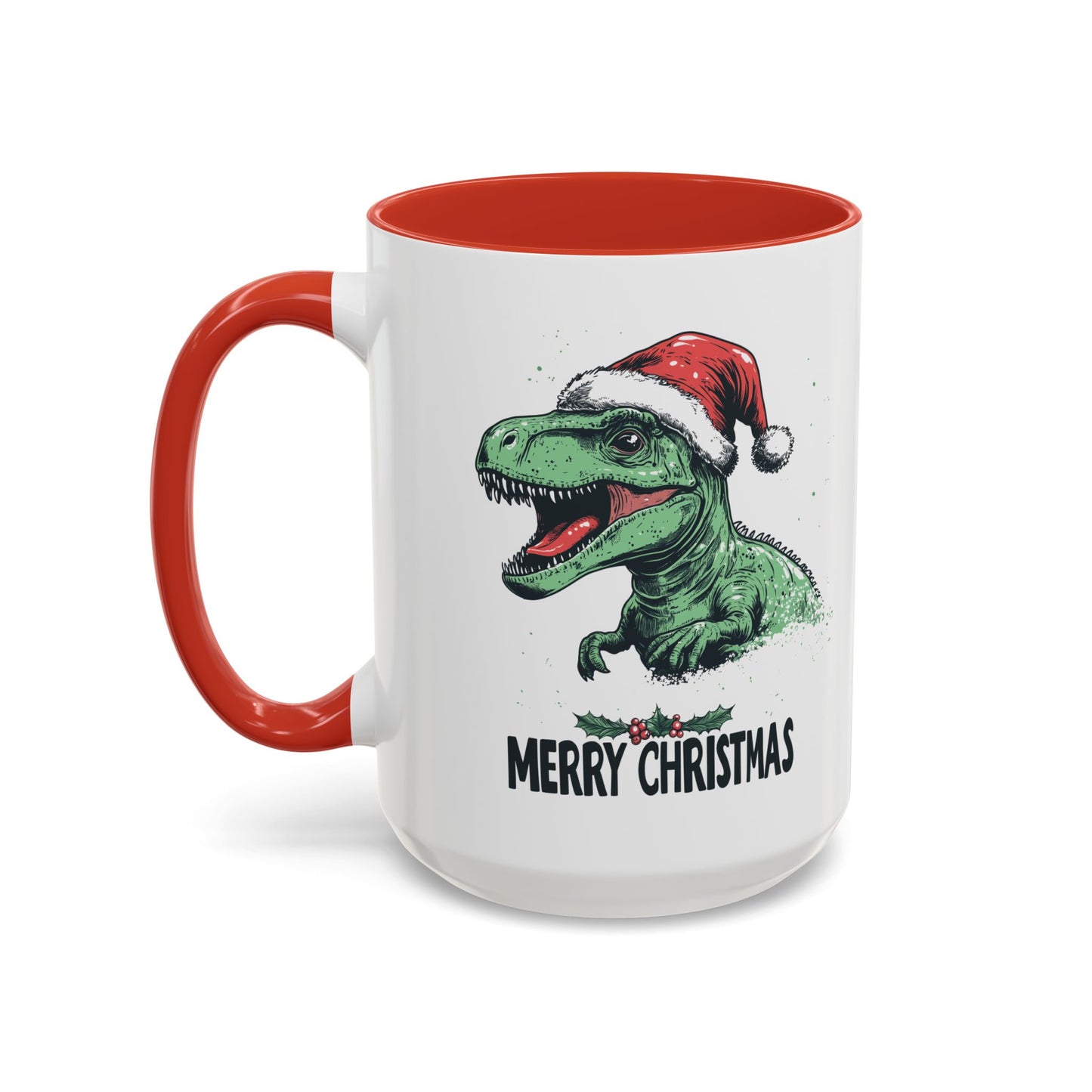 Merry Christmas Dinosaur Ceramic Mug - Festive T-Rex in Santa Hat Design - Perfect for Dinosaur and Christmas Lovers