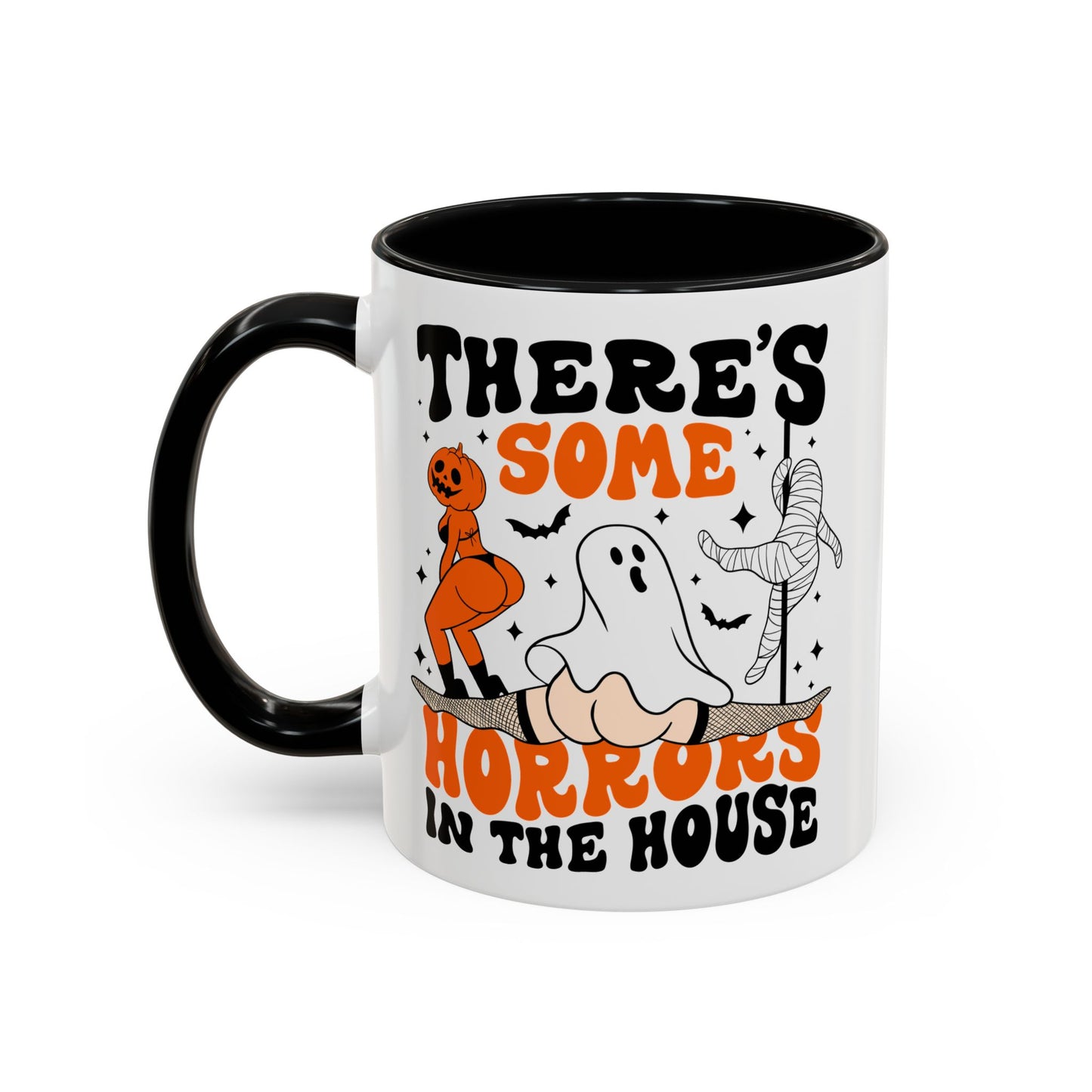 Theres Some Horrors in This House Funny Halloween Mug | 11oz and 15oz Ceramic Coffee Cup | Ghost and Pumpkin Design