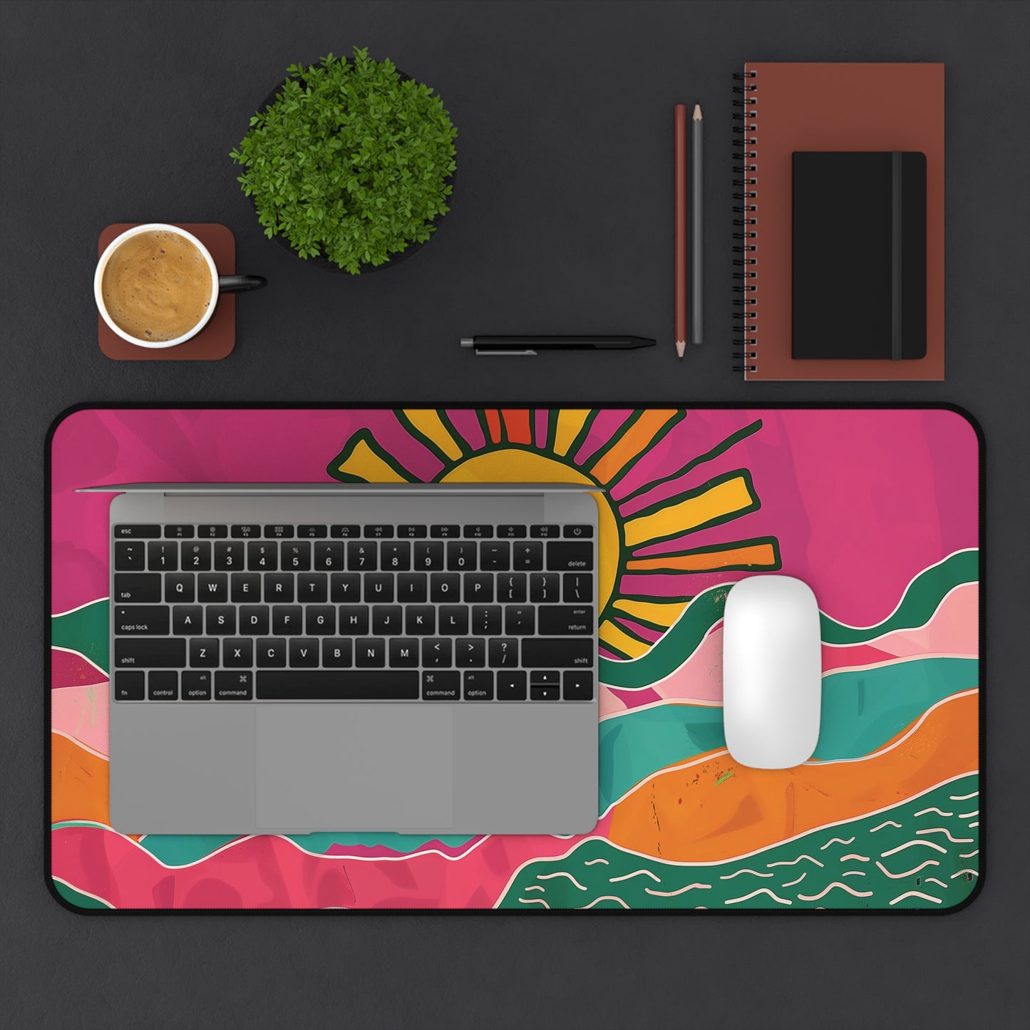 Colorful Sunrise Desk Mat | Vibrant Abstract Design | Neoprene | Anti-Slip | 3 Sizes