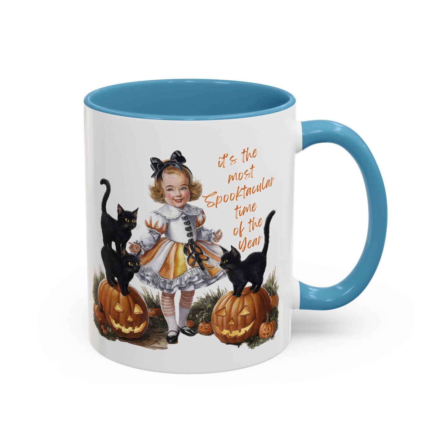 Most Spooktacular Time of the Year Mug | Vintage Halloween Girl with Black Cats and Pumpkins | Halloween Coffee Mug | Fall Drinkware