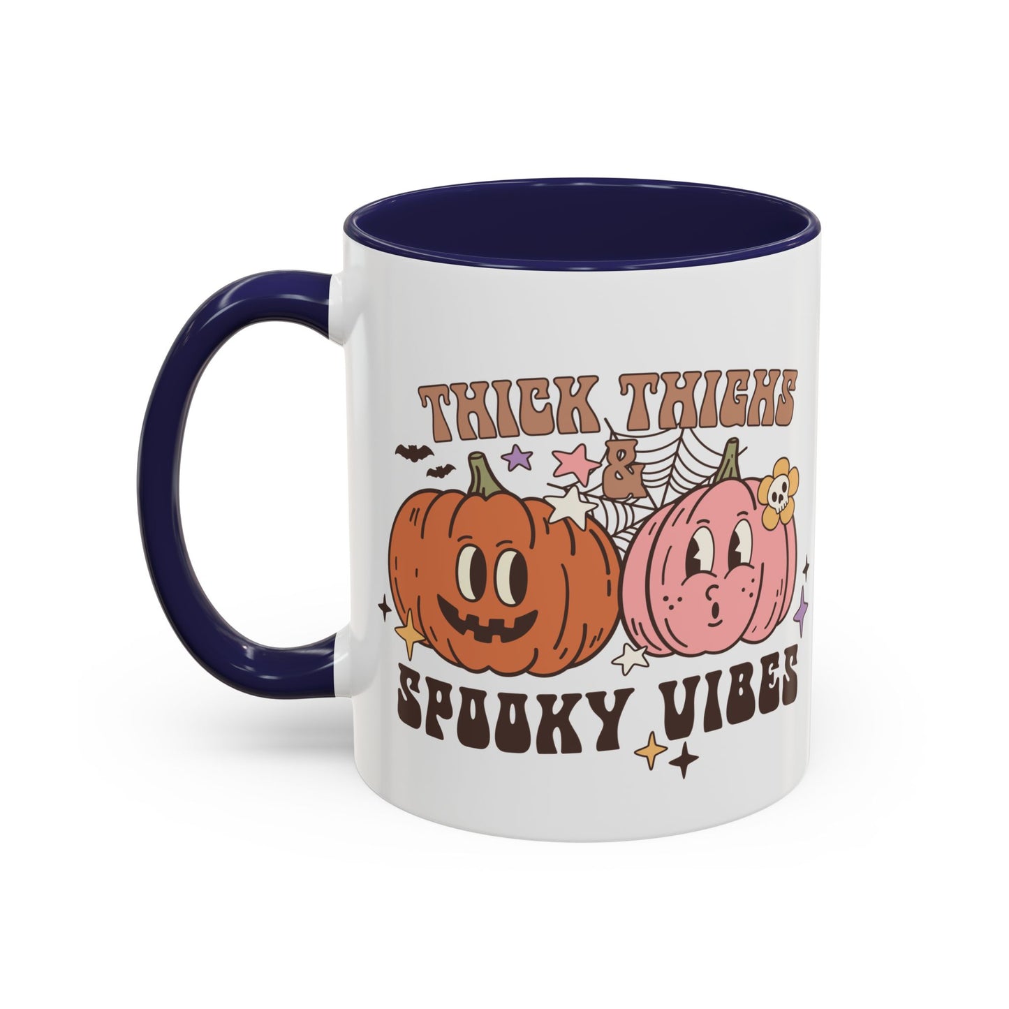 Thick Thighs and Spooky Vibes Halloween Mug | 11oz and 15oz Ceramic Coffee Cup | Cute Pumpkin Design