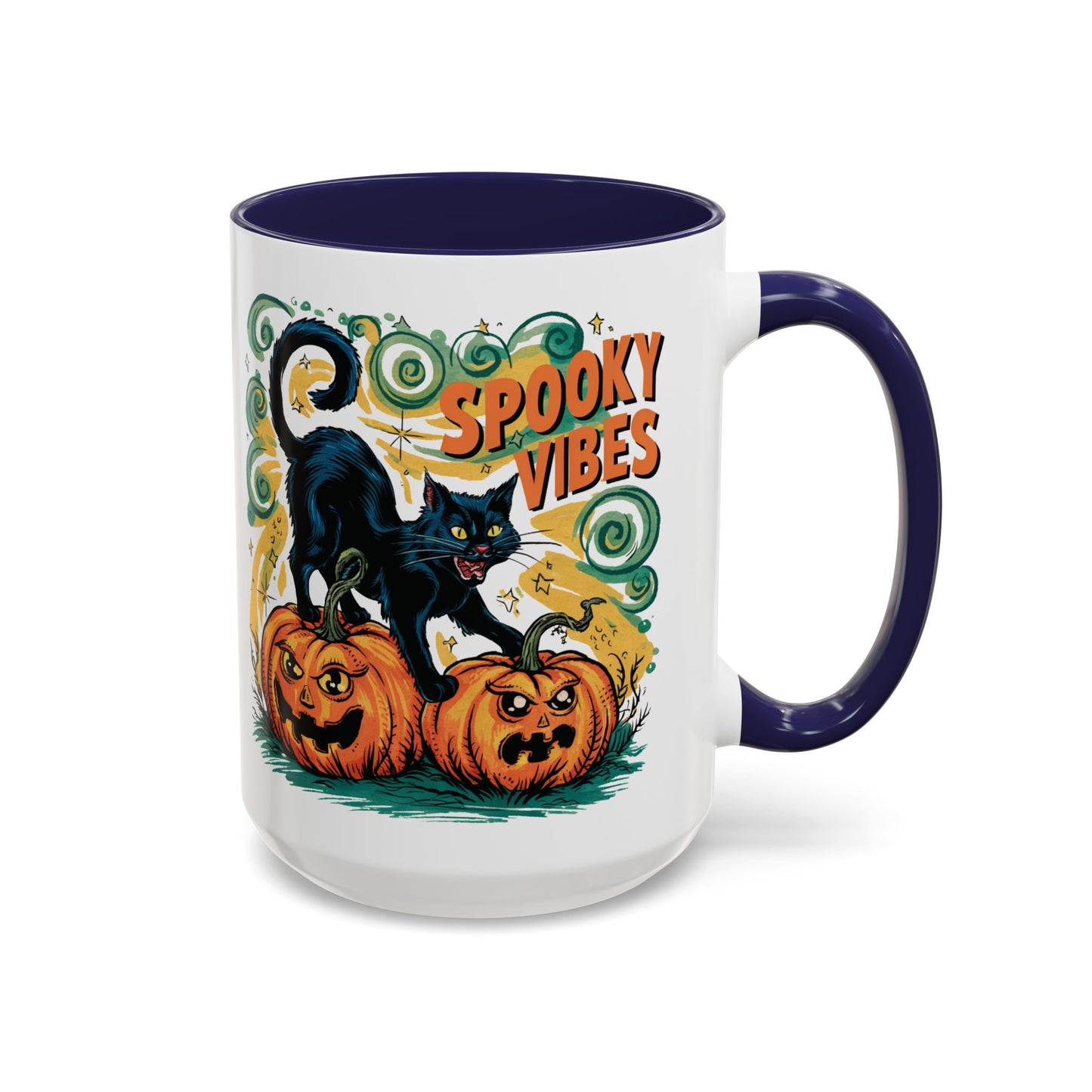 Spooky Vibes Halloween Mug | Black Cat and Pumpkin Design | Halloween Coffee Mug | Fall Drinkware