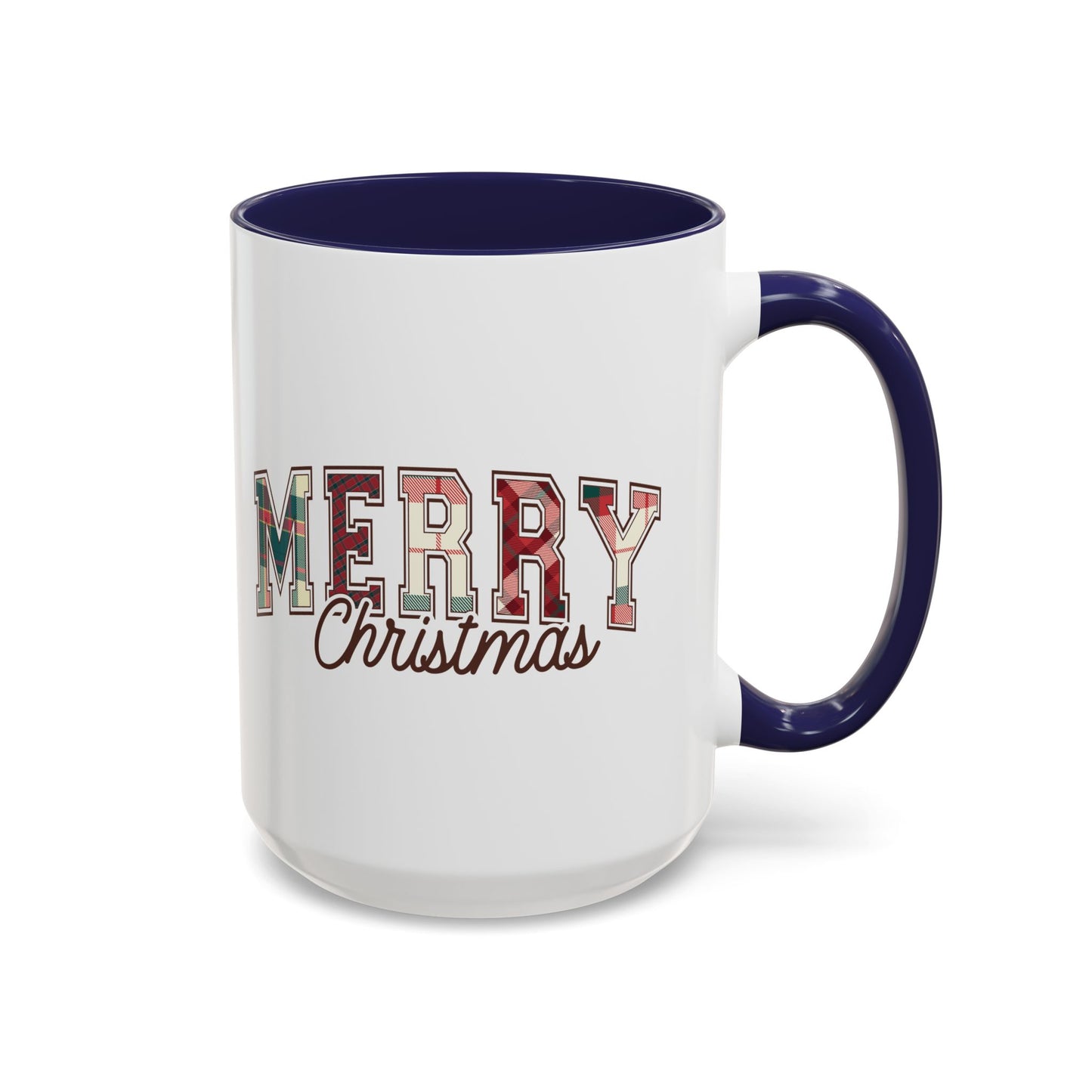 Merry Christmas Mug | Plaid Holiday Text Design | Festive Coffee Cup