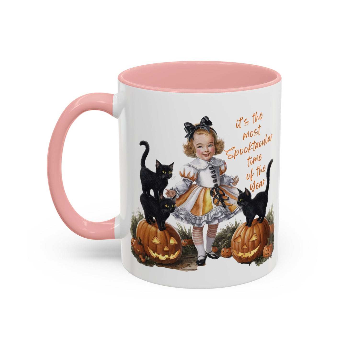 Most Spooktacular Time of the Year Mug | Vintage Halloween Girl with Black Cats and Pumpkins | Halloween Coffee Mug | Fall Drinkware