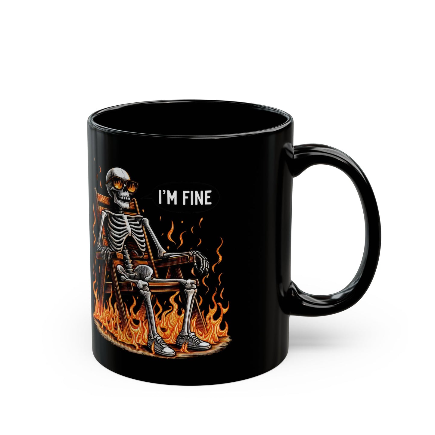 I'm Fine Skeleton Mug | Dark Humor Coffee Cup | Sarcastic "Everything's Burning" Gift