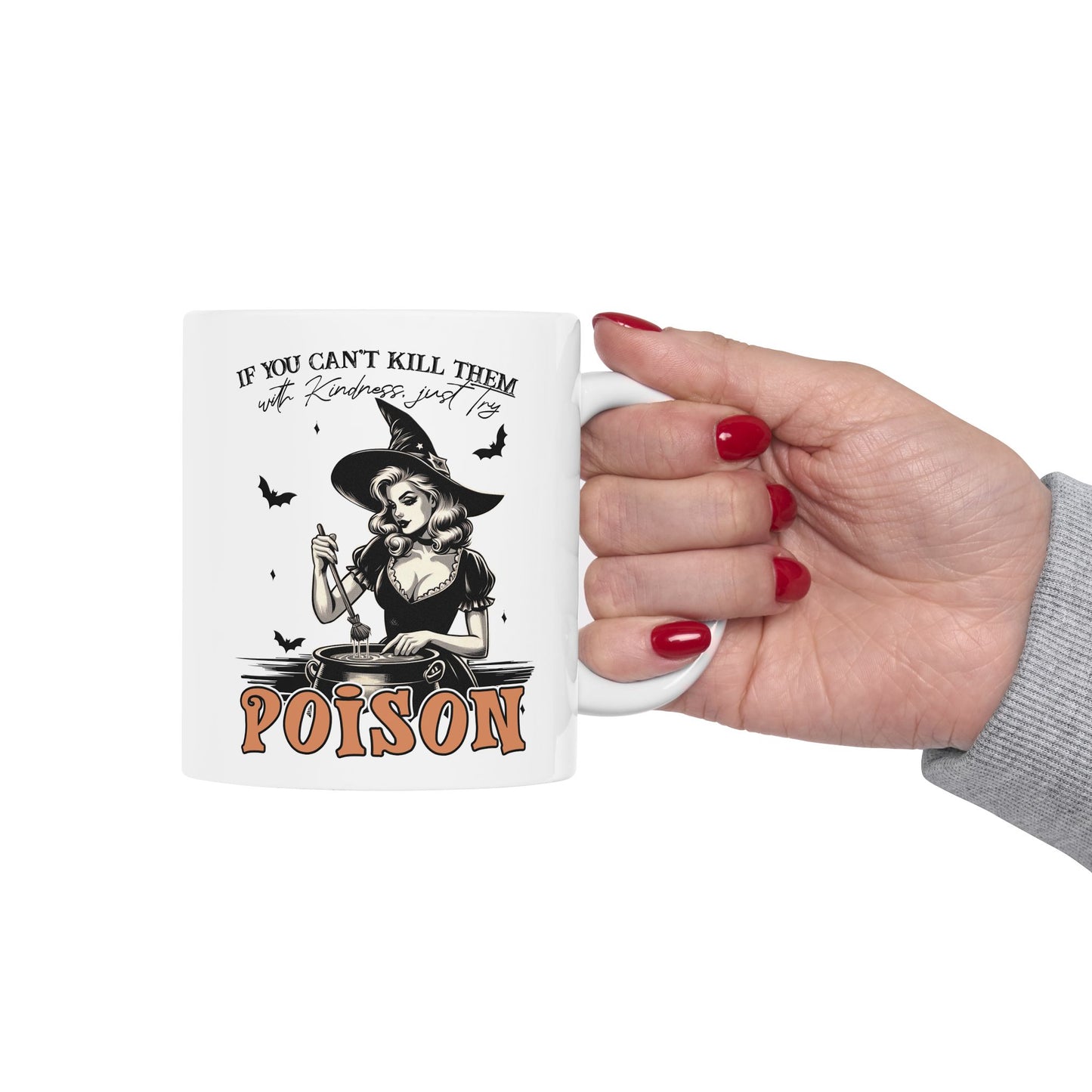 Funny Witch Mug | 11oz/15oz Ceramic Coffee Cup | Vintage Halloween Design | Dark Humor Gift | White Handle & Interior