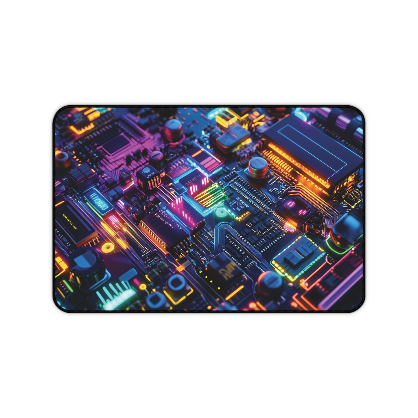 Hyper Neon Circuit Desk Mat | Neoprene | Anti-Slip | Futuristic Tech Design | Office & Gaming Decor | 3 Sizes