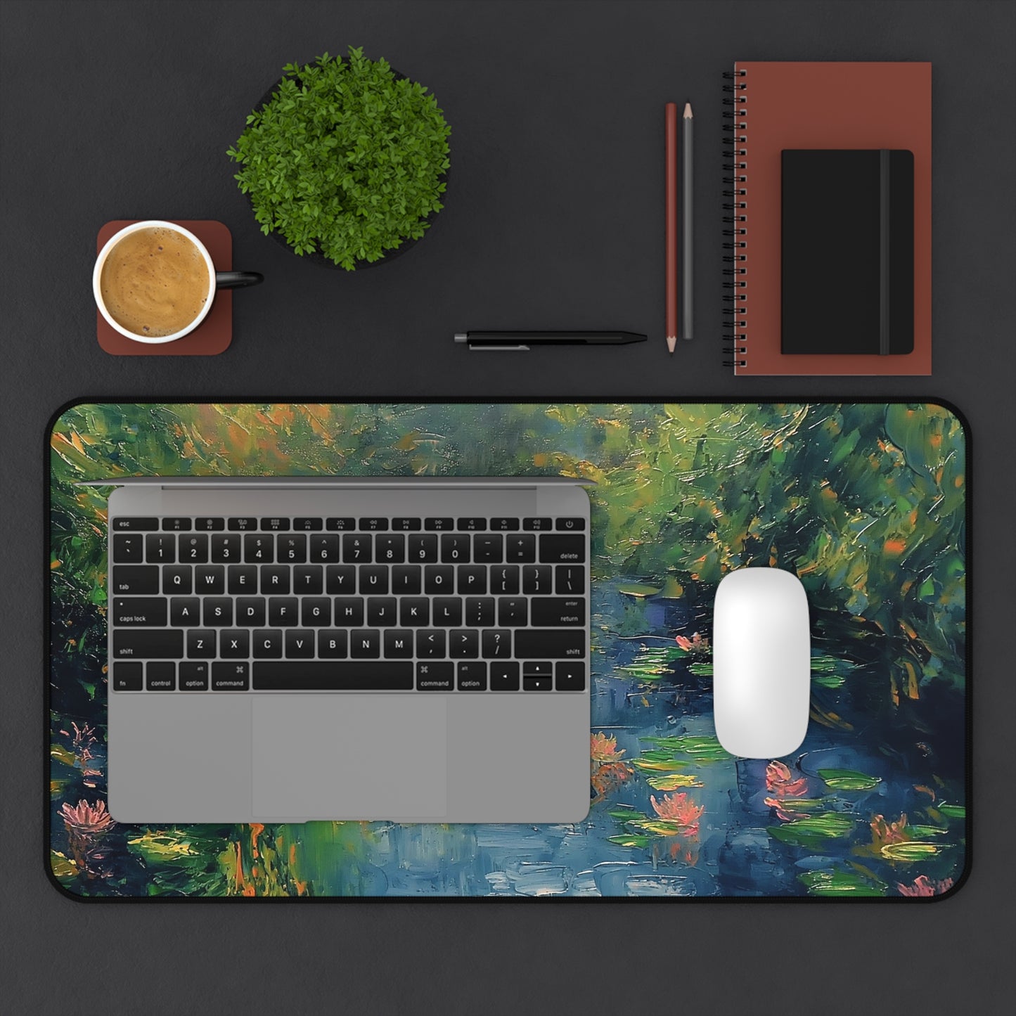 Water Lily Pond Computer Desk Mat | Tranquil Nature Mouse Pad | Anti-Slip Neoprene Desk Mat for Home Office | 3 Sizes Available