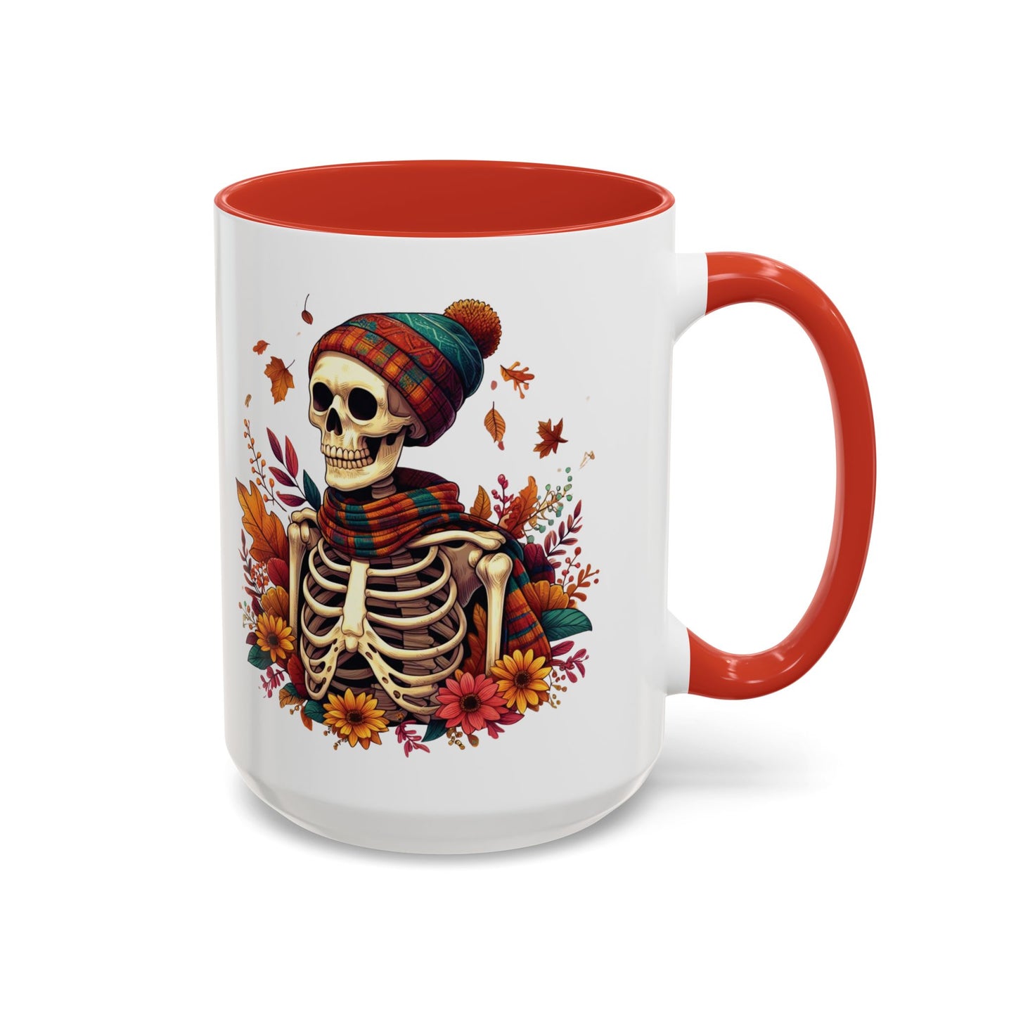 Cozy Fall Skeleton Mug | Cute Autumn Skeleton Coffee Mug | Fall-Themed Drinkware | Halloween Skeleton in Scarf Design