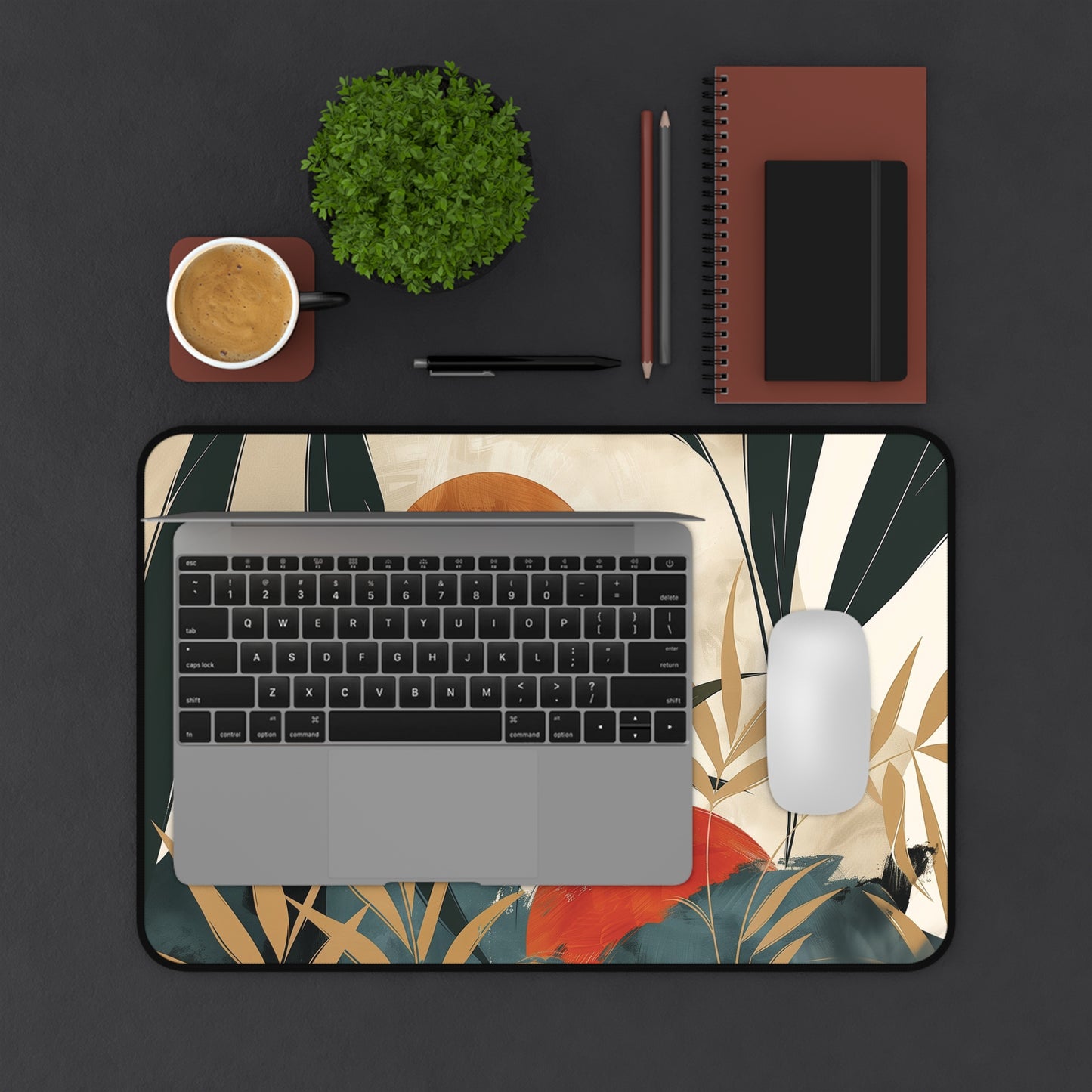 Abstract Tropical Desk Mat | Modern Neoprene | Anti-Slip | 3 Sizes | Stylish Office Decor