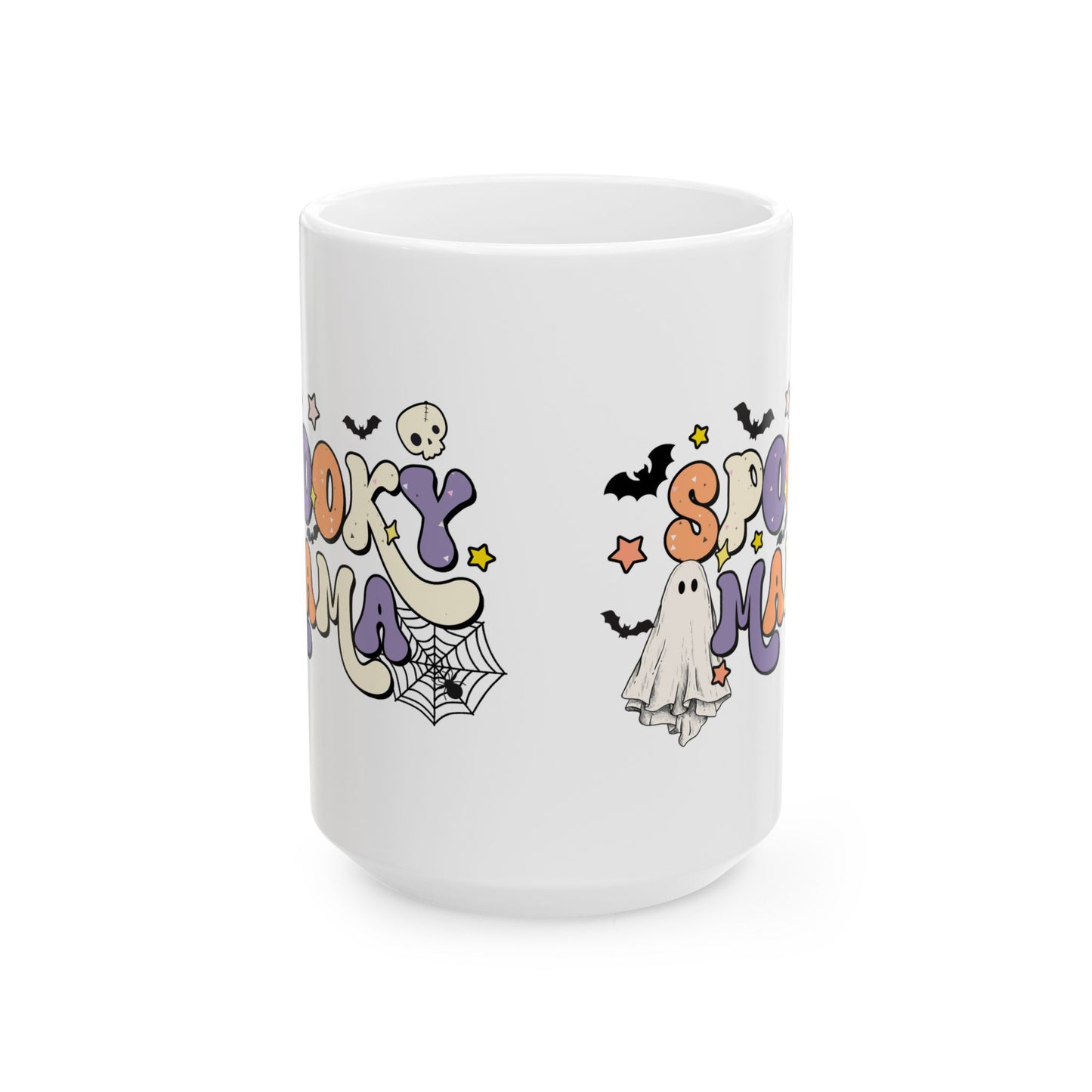 Spooky Mama Halloween Mug - Cute Ghost Coffee Mug - White Ceramic Cup with Spooky Mama Design - Fun Gift for Moms