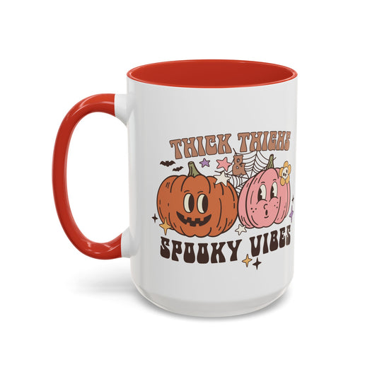 Thick Thighs and Spooky Vibes Halloween Mug | 11oz and 15oz Ceramic Coffee Cup | Cute Pumpkin Design