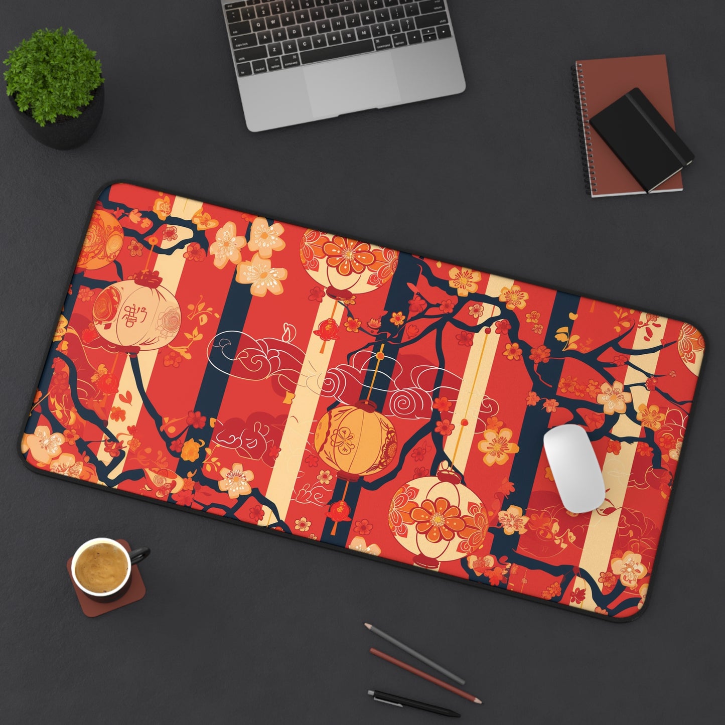 Asian Lantern Floral Mousepad, Gaming Mousepad, Large Mousepad, Keyboard Mouse Mat, Desk Pad for Work Game Home XL 3 Sizes