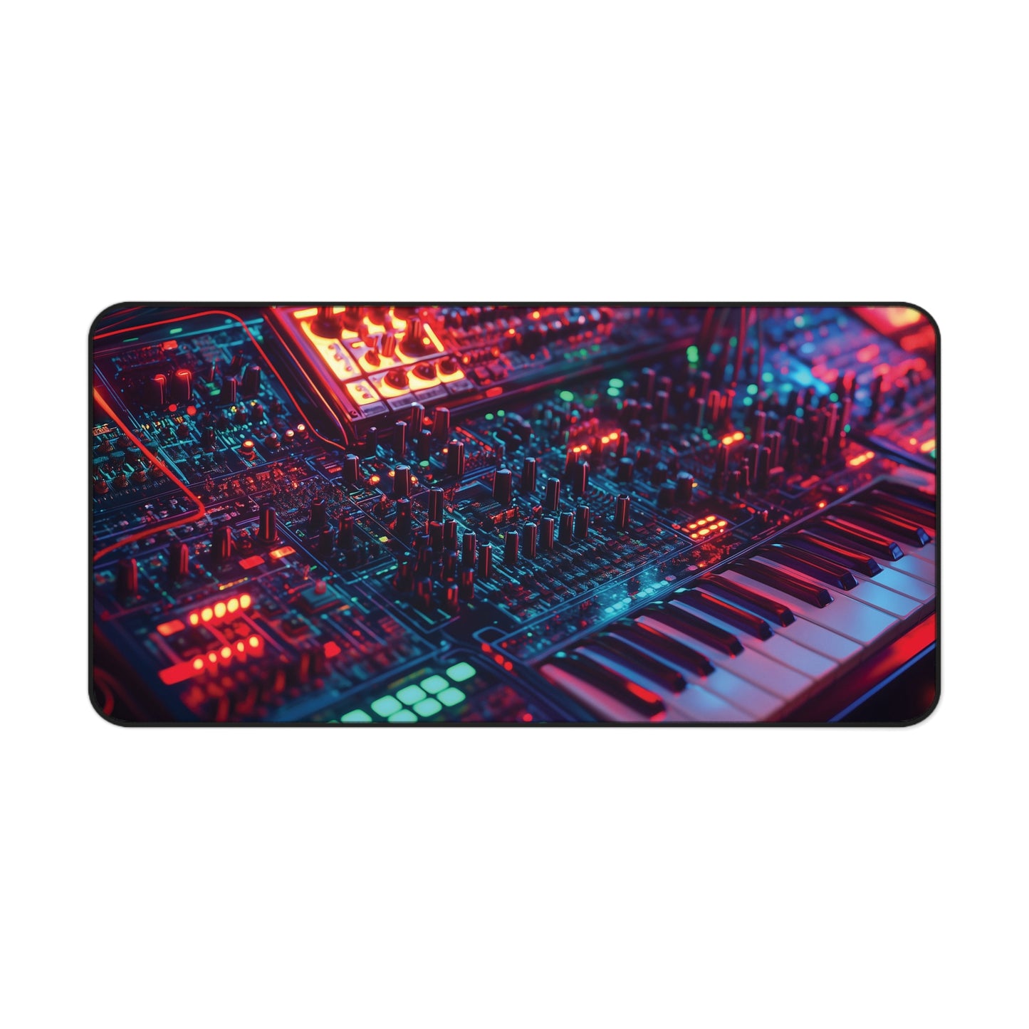 Synthwave Desk Mat | Neoprene | Anti-Slip | Retro Synthesizer Glow Design | Office & Gaming Decor | 3 Sizes