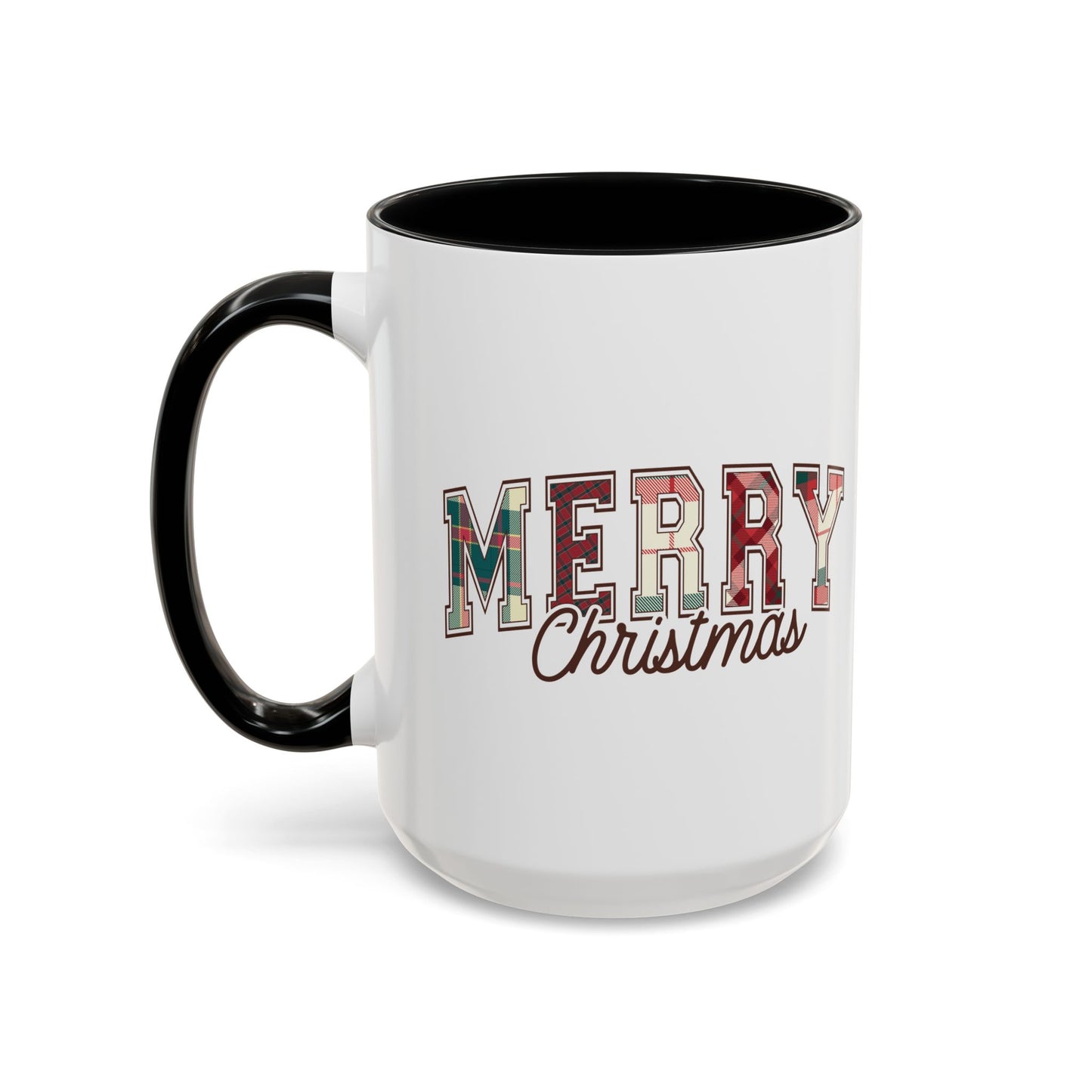 Merry Christmas Mug | Plaid Holiday Text Design | Festive Coffee Cup